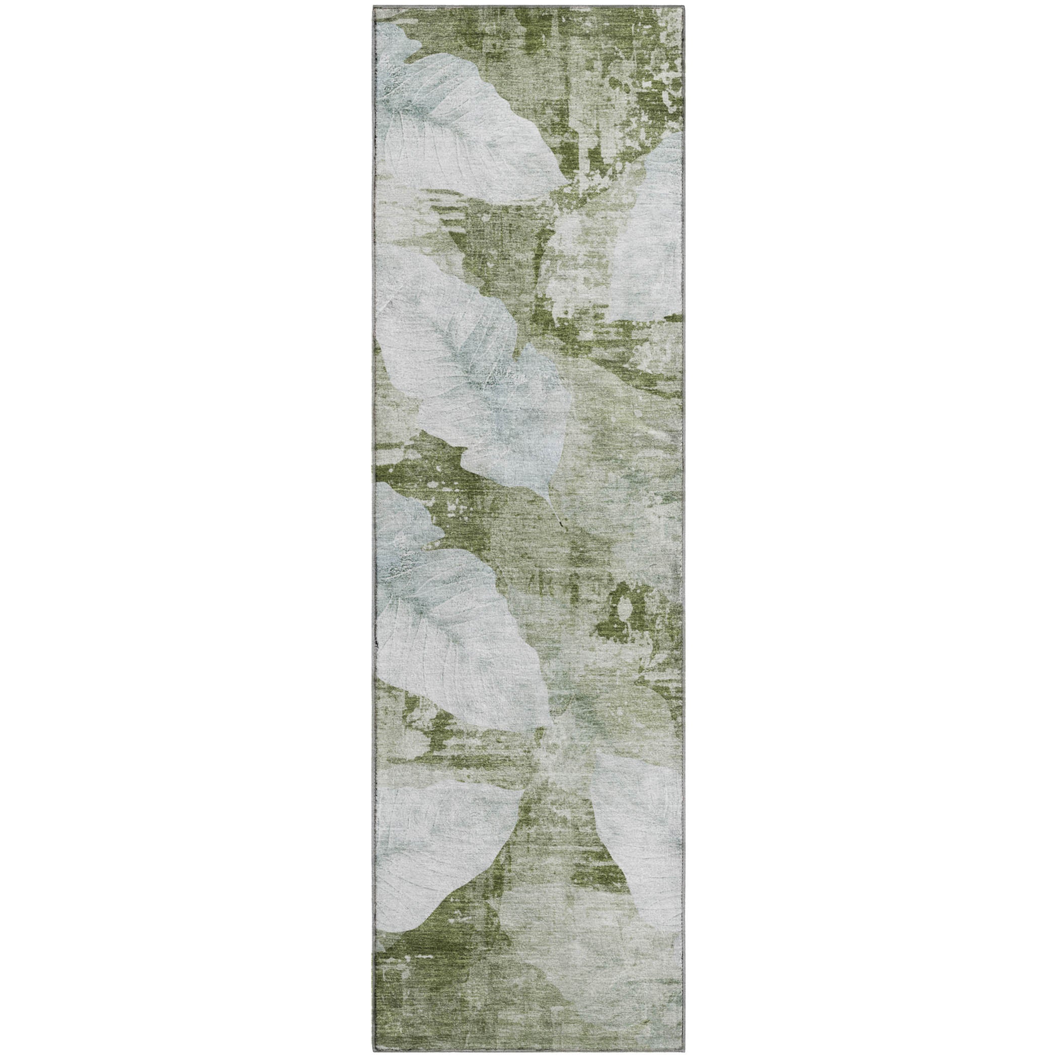 Santorini Machine Washable Transitional Aloe Green Rug 2'3" x 7'6" #shape_Runner