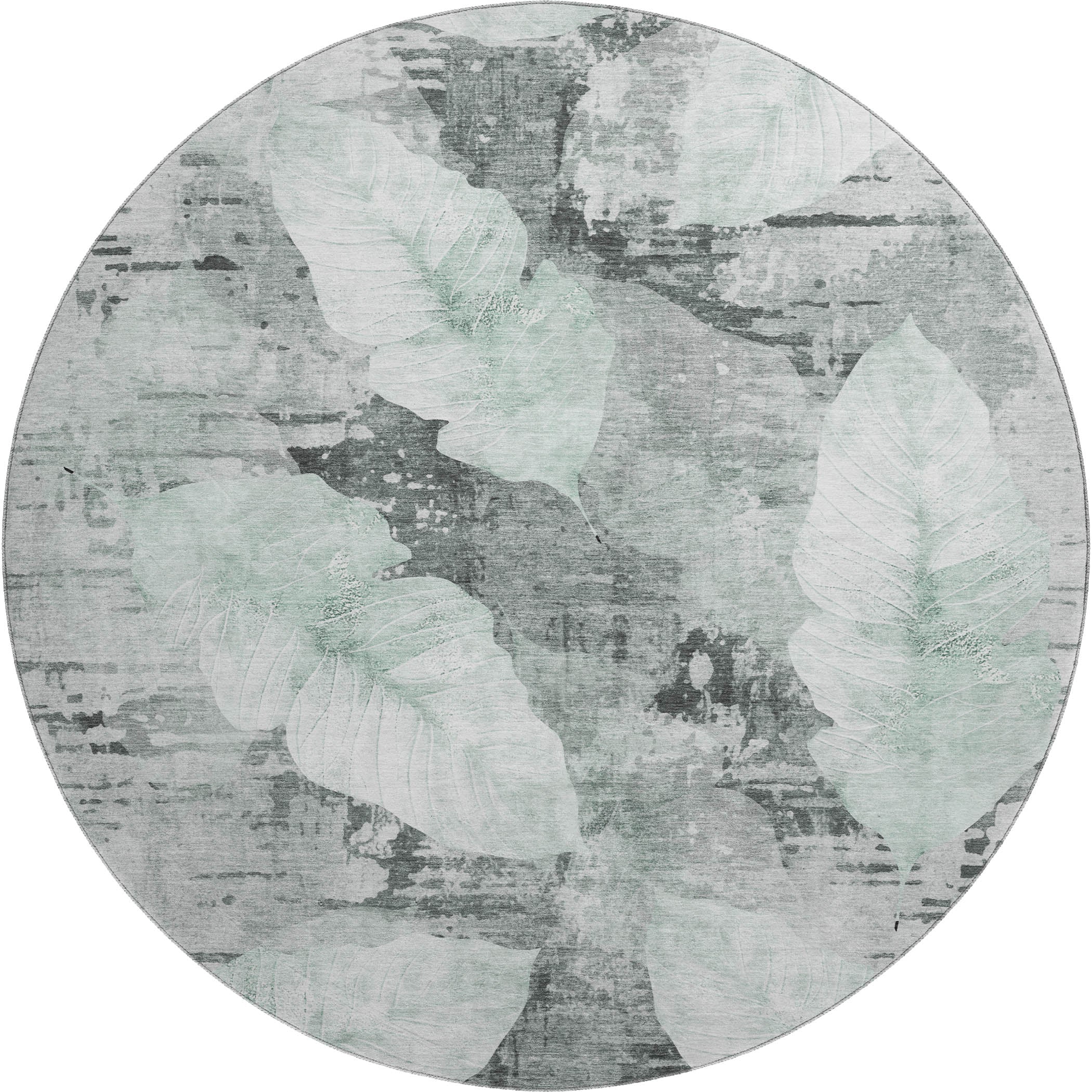 Santorini Machine Washable Transitional Teal Rug 8' x 8' #shape_Round