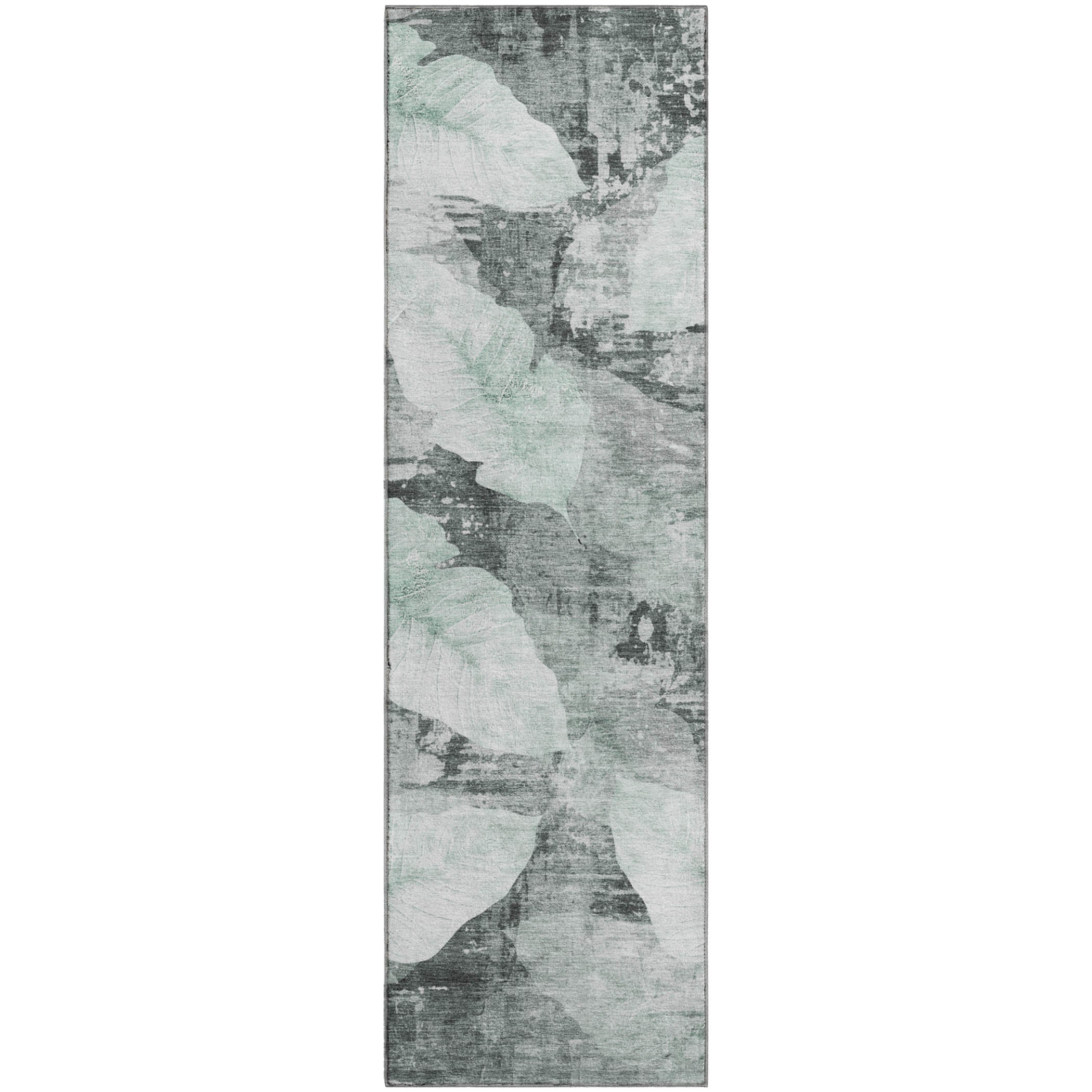 Santorini Machine Washable Transitional Teal Rug 2'3" x 7'6" #shape_Runner