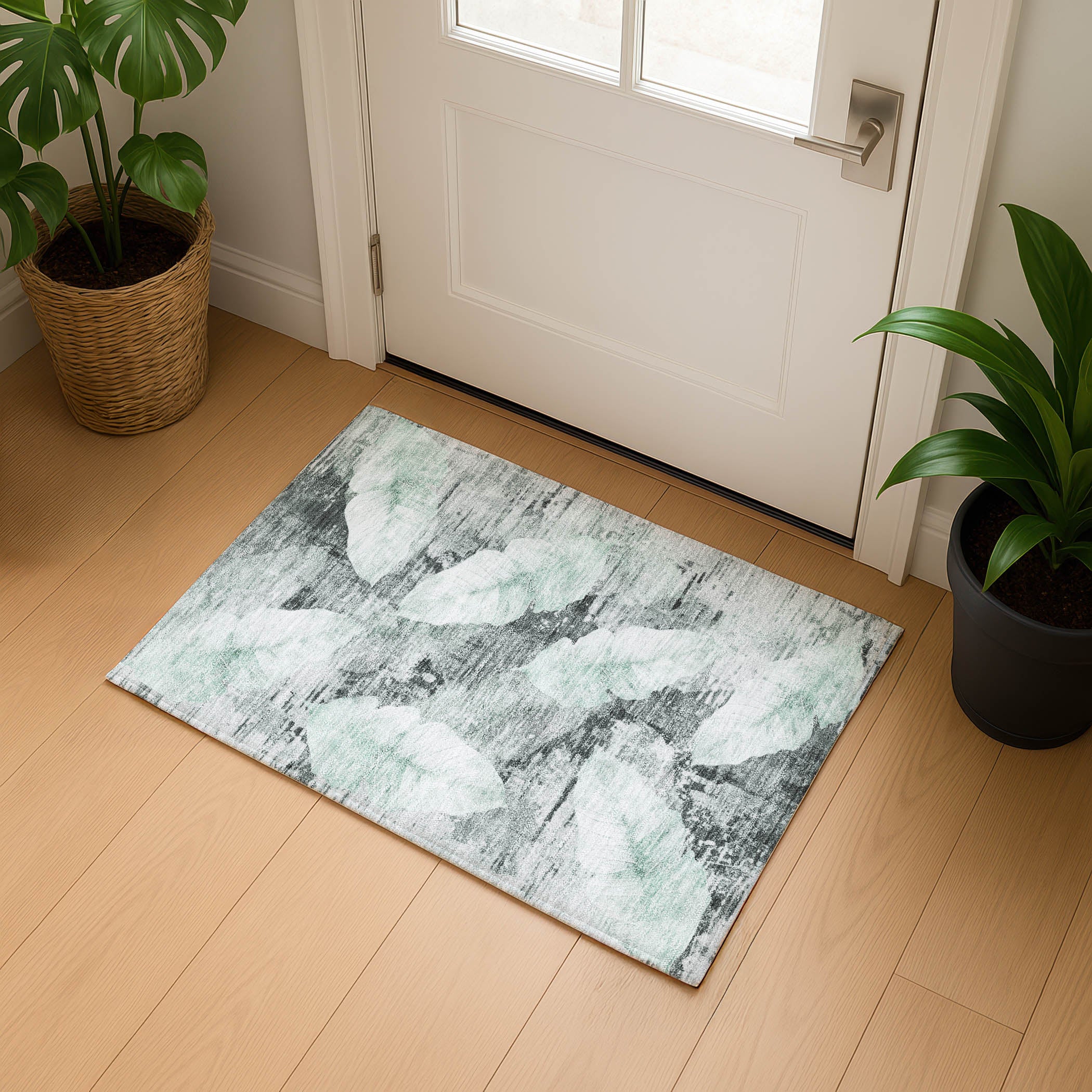Santorini Machine Washable Transitional Teal Rug 1'8" x 2'6" #shape_Rectangle