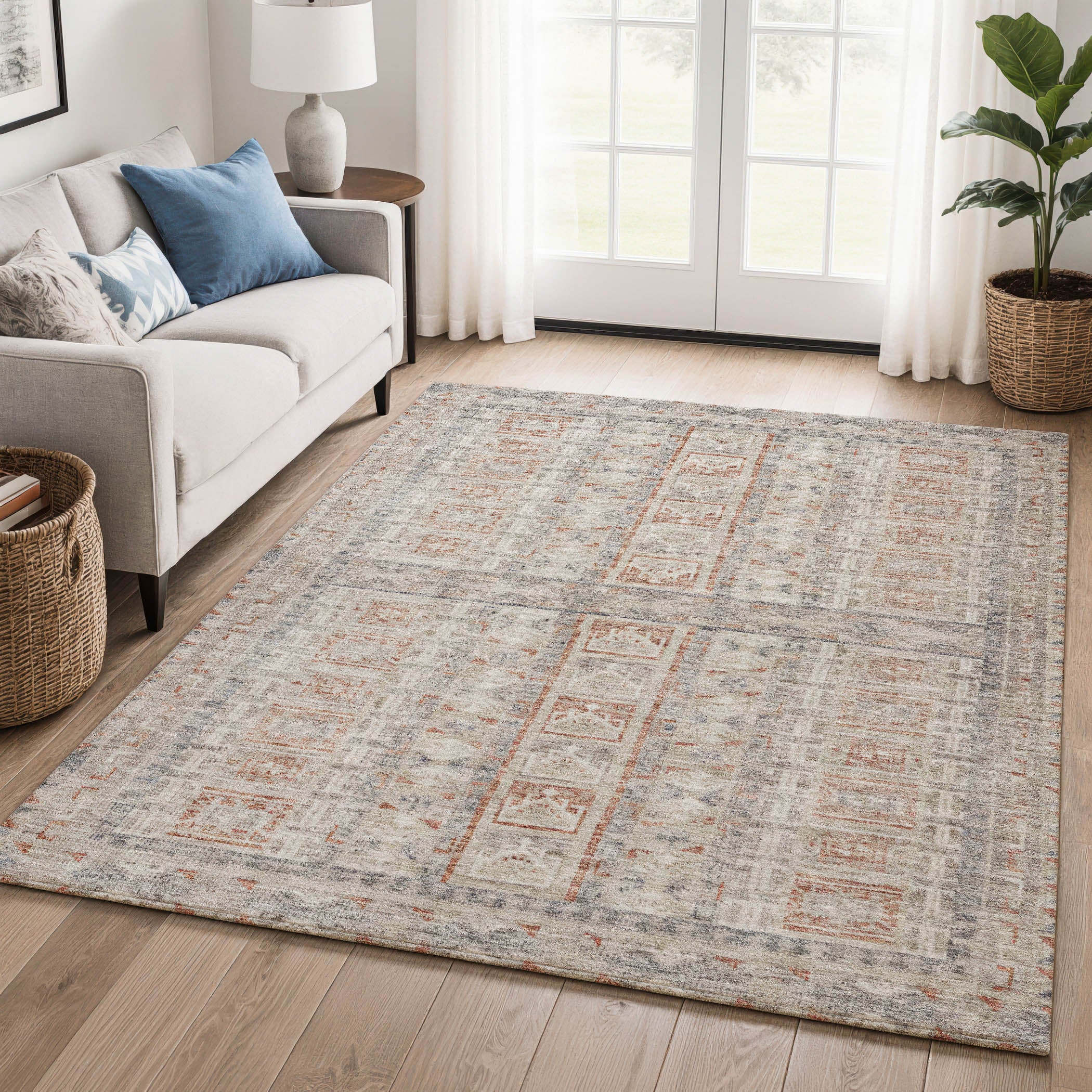Colombo Machine Washable Transitional Beige Brown Rug 2'6" x 3'10" #shape_Rectangle