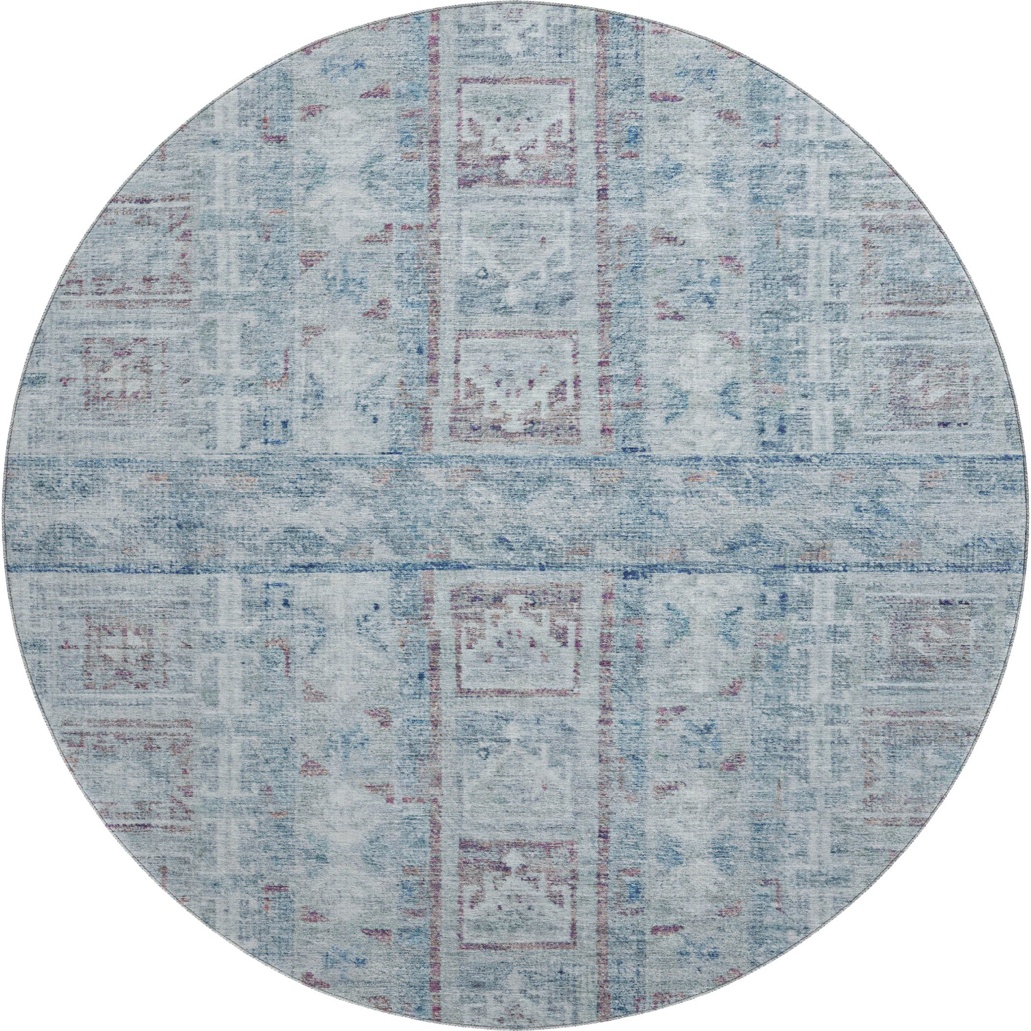 Colombo Machine Washable Transitional Blue Rug 8' x 8' #shape_Round