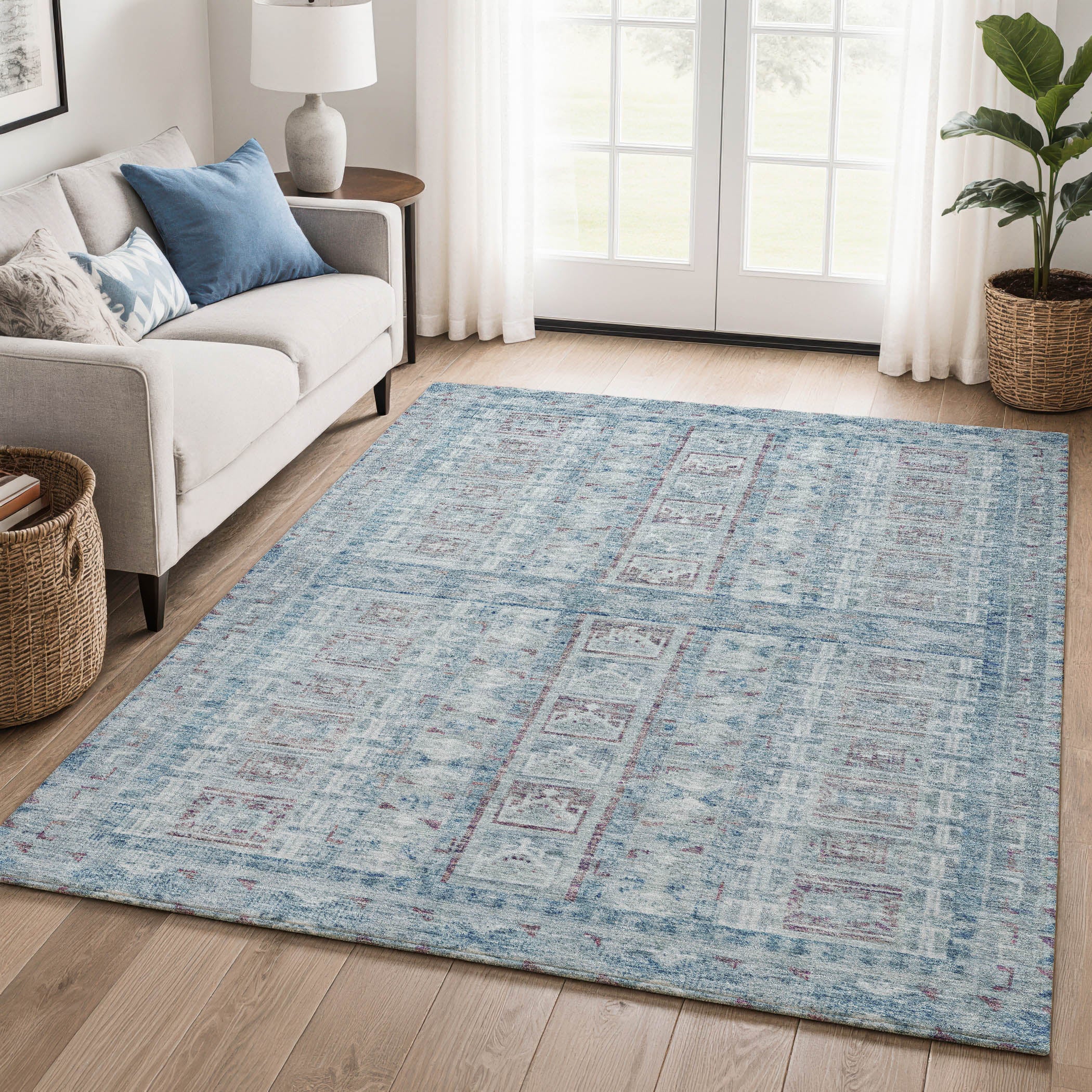 Colombo Machine Washable Transitional Blue Rug 2'6" x 3'10" #shape_Rectangle