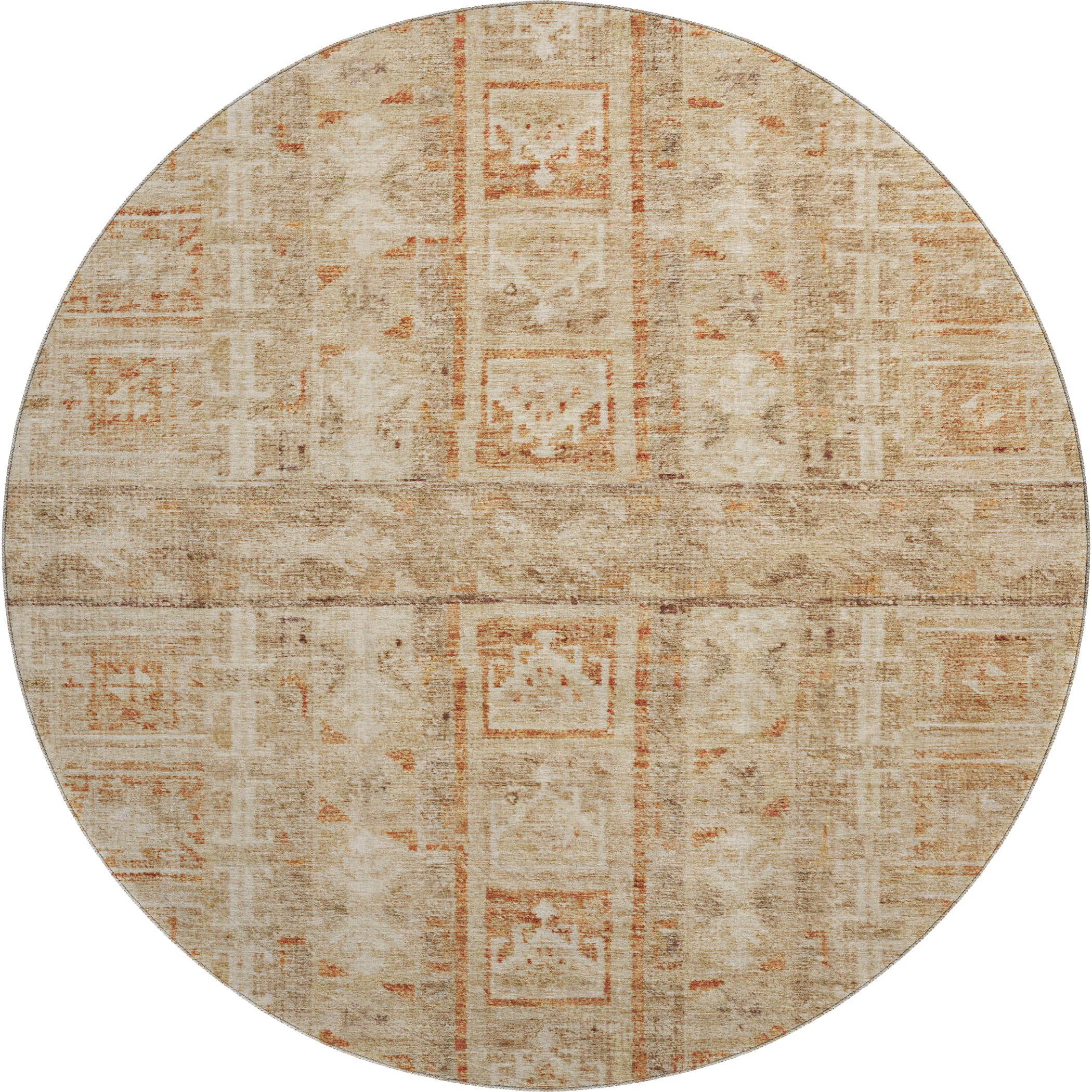 Colombo Machine Washable Transitional Paprika Orange Rug 8' x 8' #shape_Round
