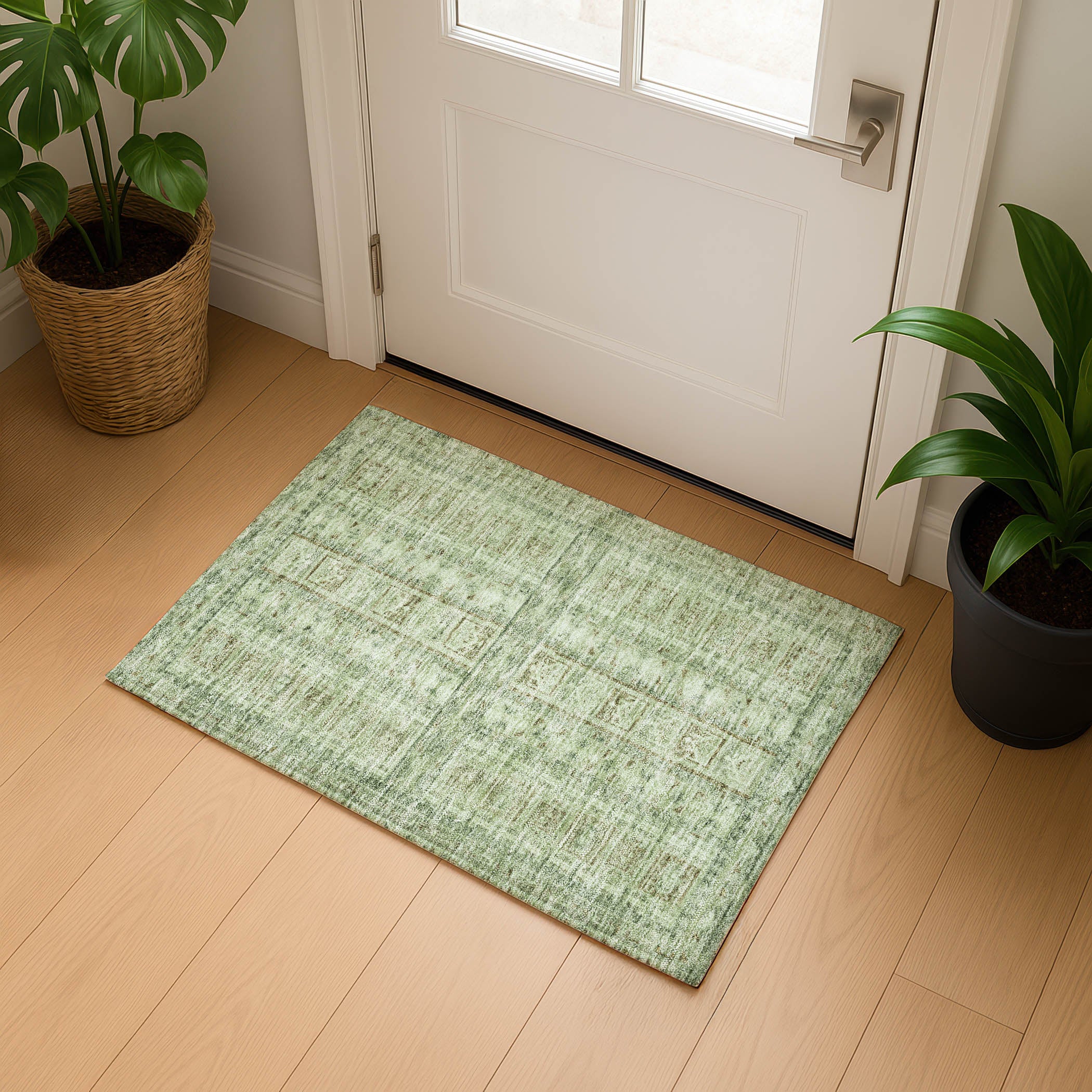 Colombo Machine Washable Transitional Sage Green Rug 1'8" x 2'6" #shape_Rectangle