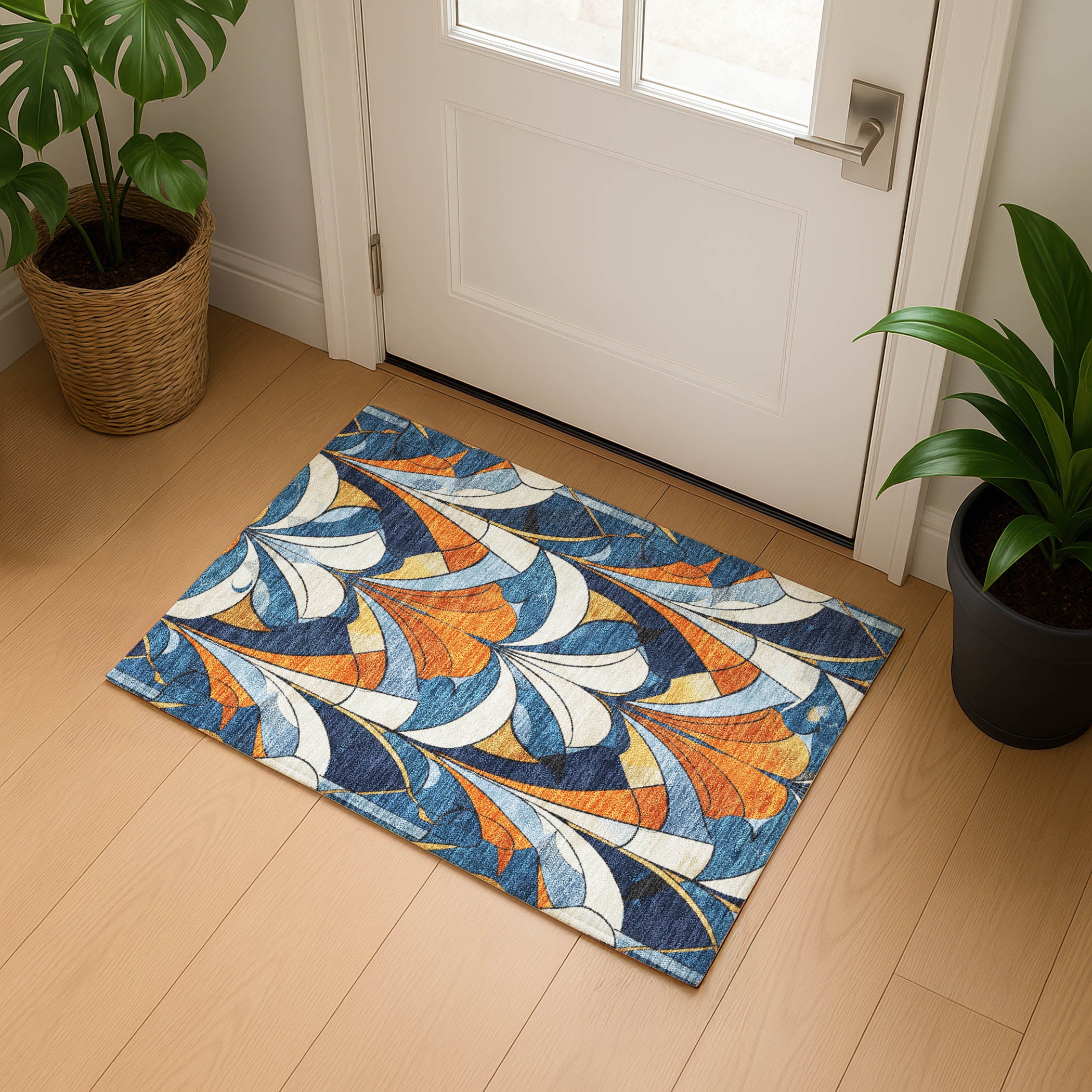 Kotor Machine Washable Transitional Blue Rug 1'8" x 2'6" #shape_Rectangle