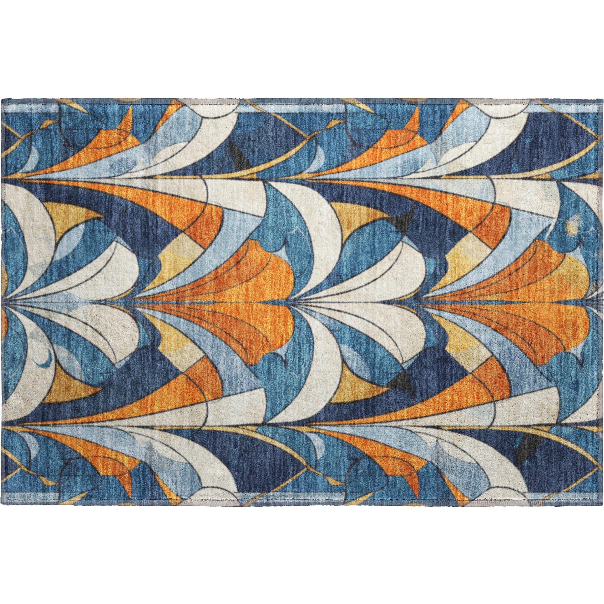 Kotor Machine Washable Transitional Blue Rug 1'8" x 2'6" #shape_Rectangle