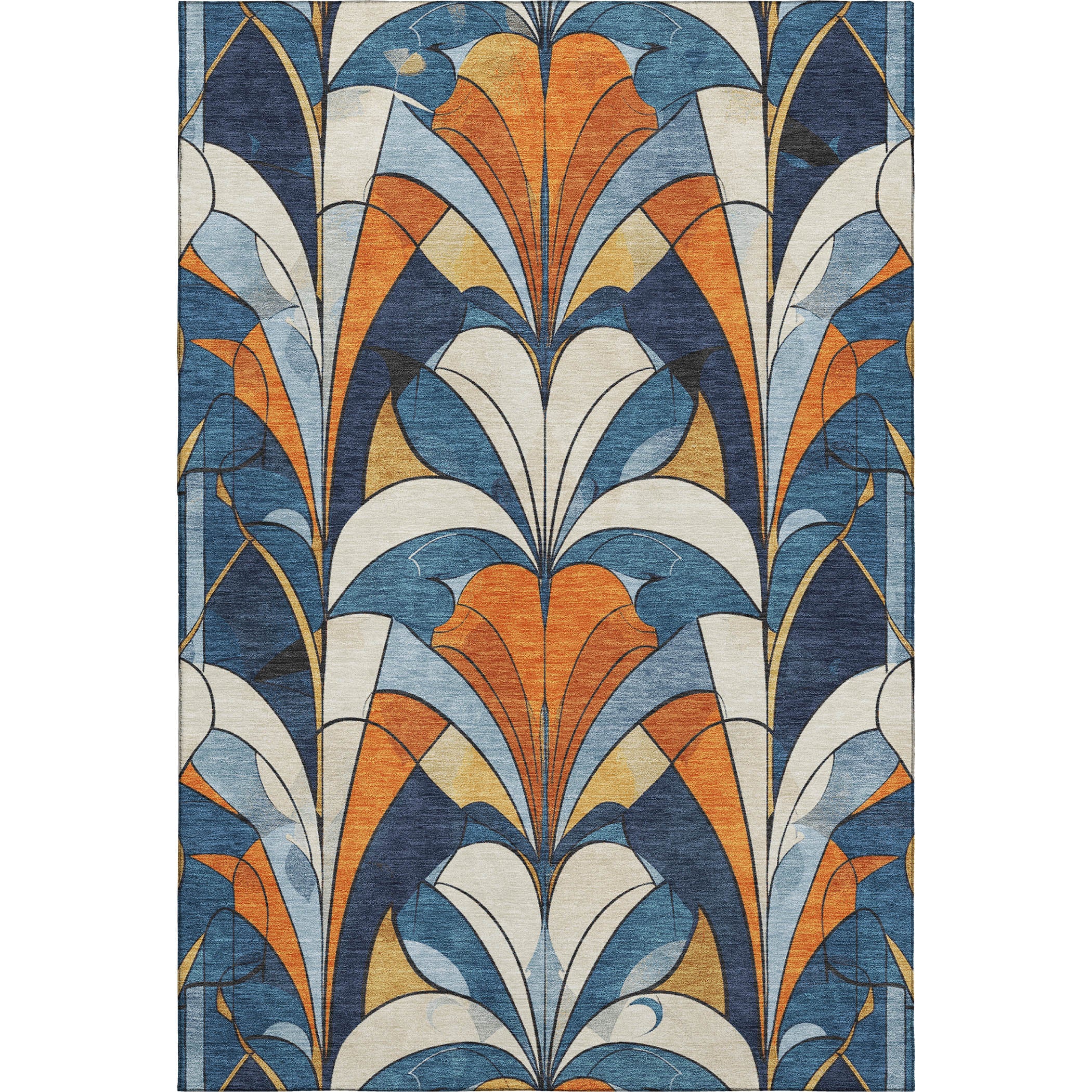Kotor Machine Washable Transitional Blue Rug 2'6" x 3'10" #shape_Rectangle