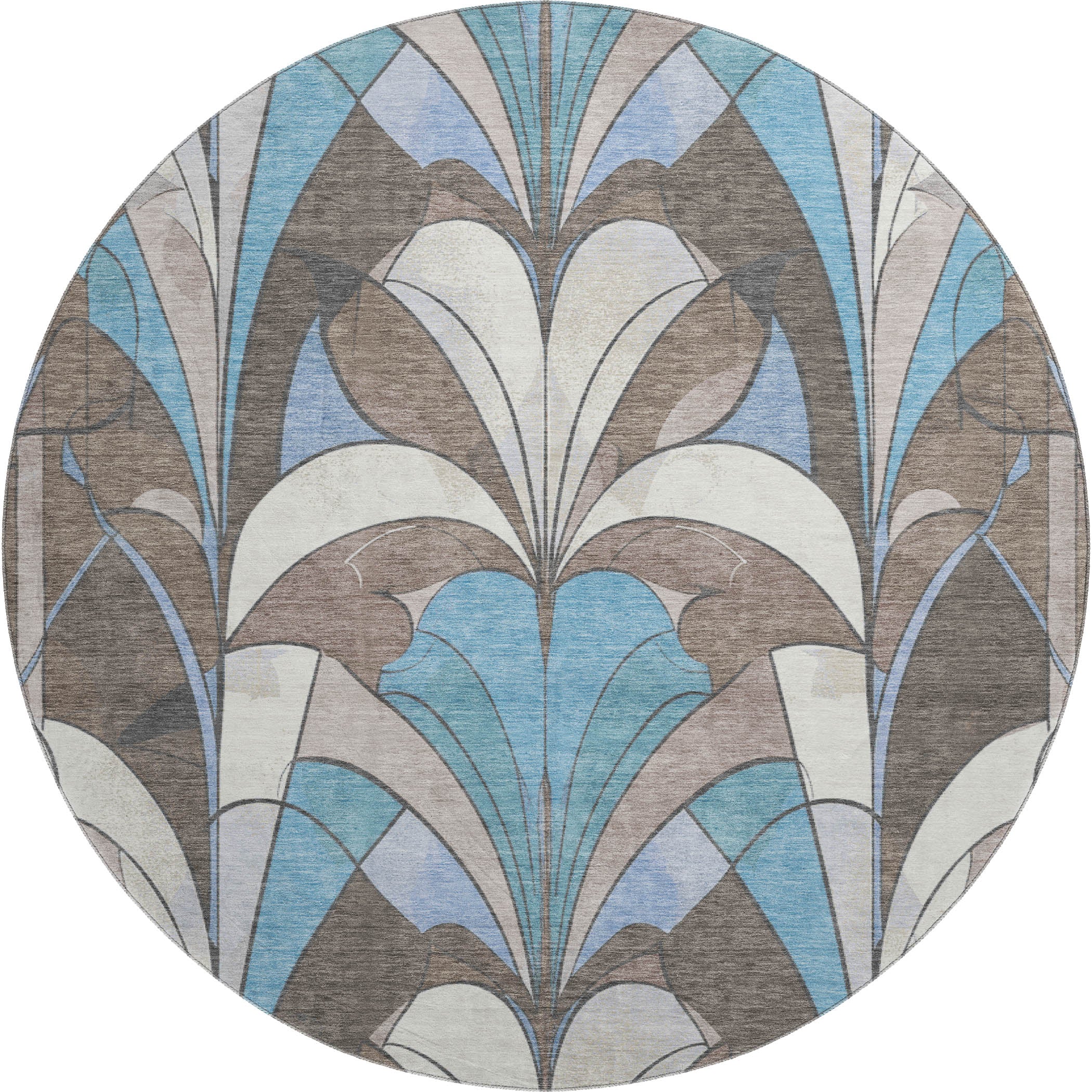 Kotor Machine Washable Transitional Brown Rug 8' x 8' #shape_Round