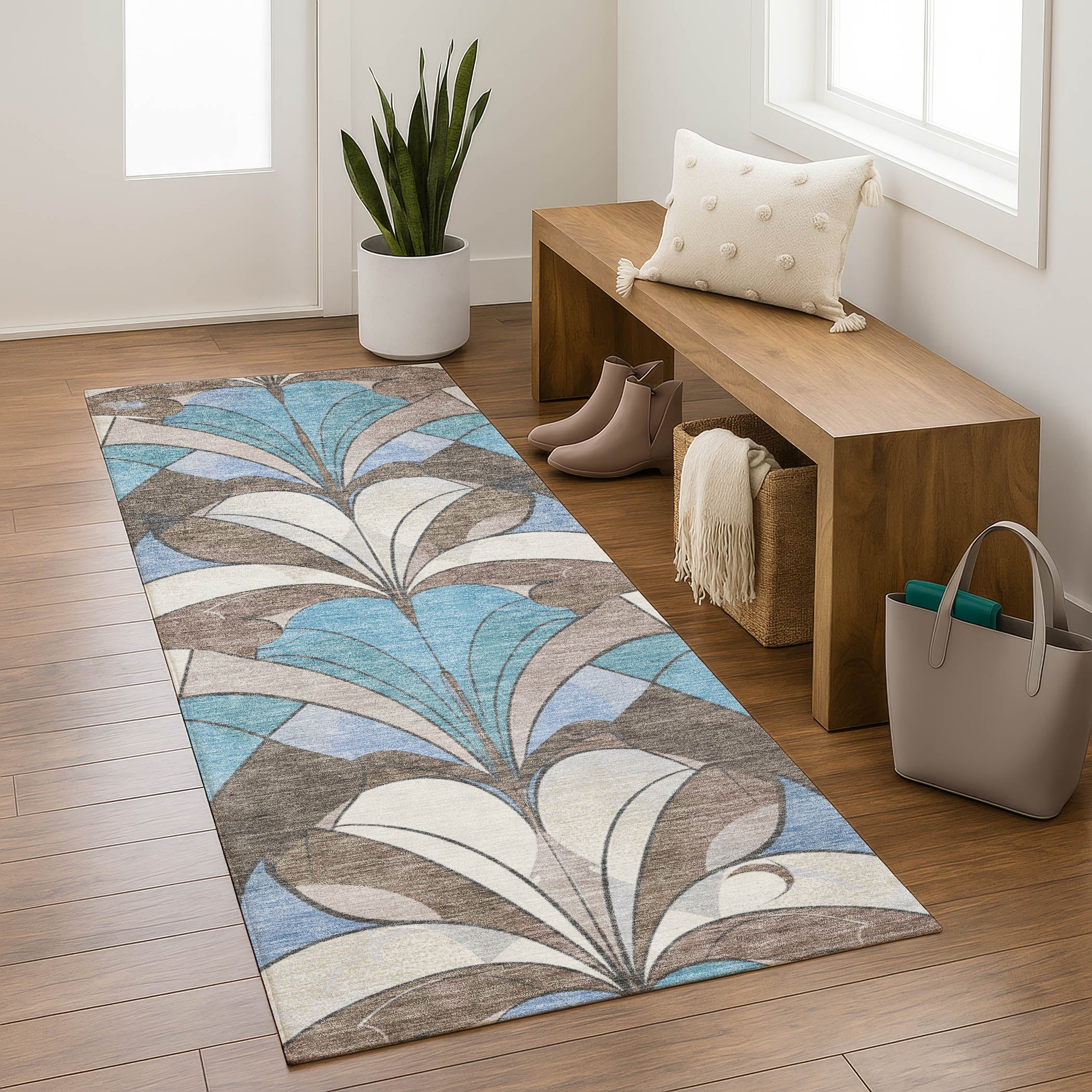 Kotor Machine Washable Transitional Brown Rug 2'3" x 7'6" #shape_Runner