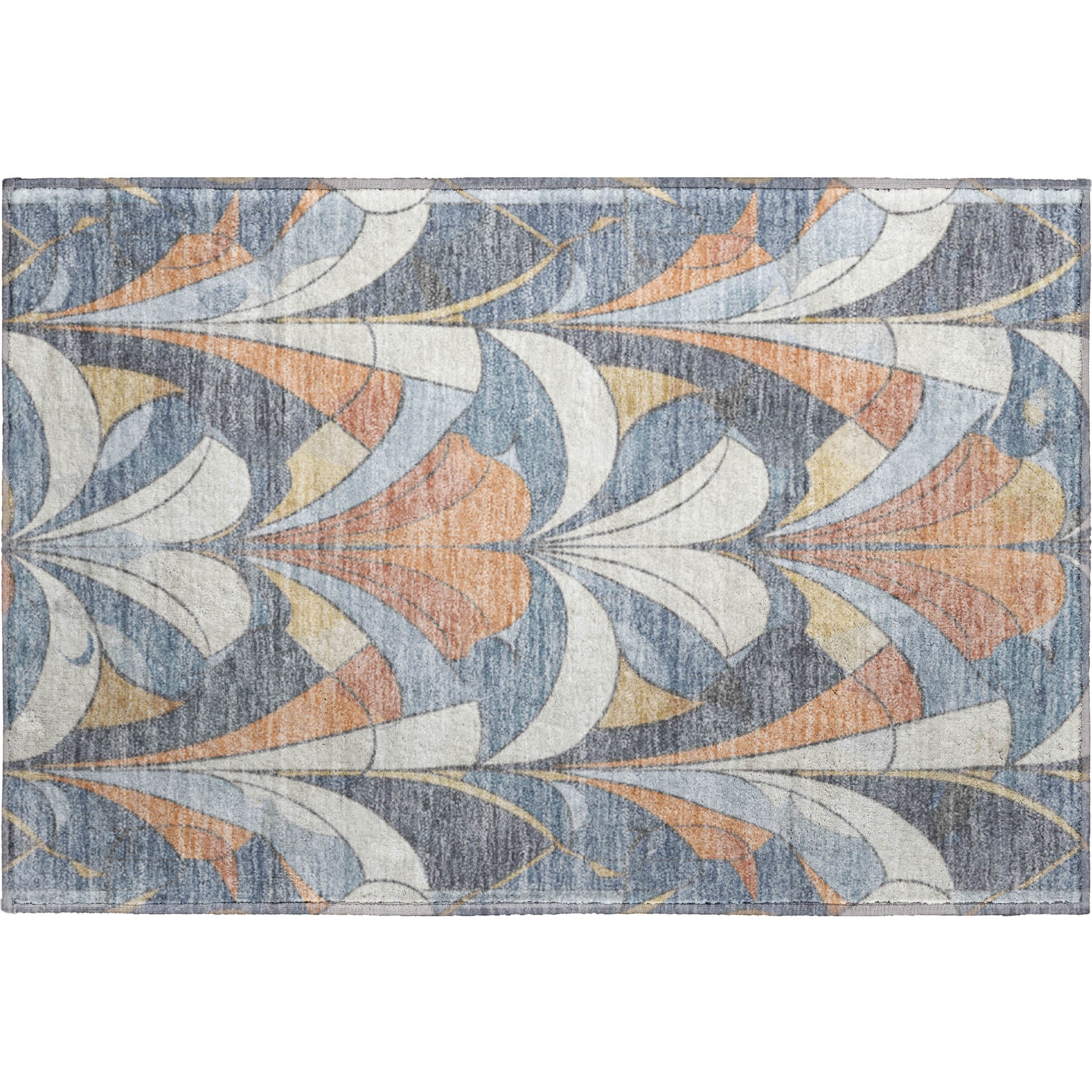 Kotor Machine Washable Transitional Denim Blue Rug 1'8" x 2'6" #shape_Rectangle
