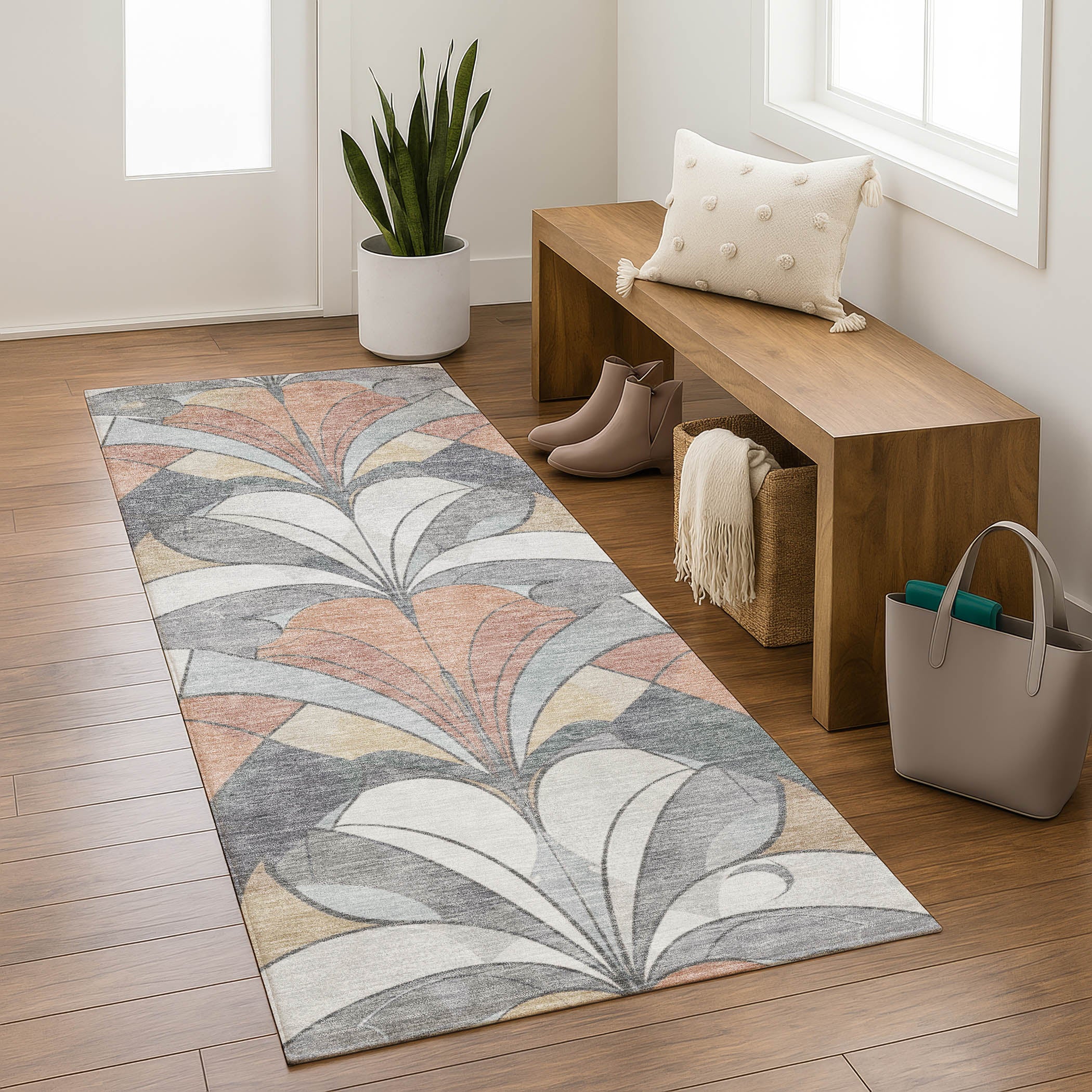 Kotor Machine Washable Transitional Gray Rug 2'3" x 7'6" #shape_Runner