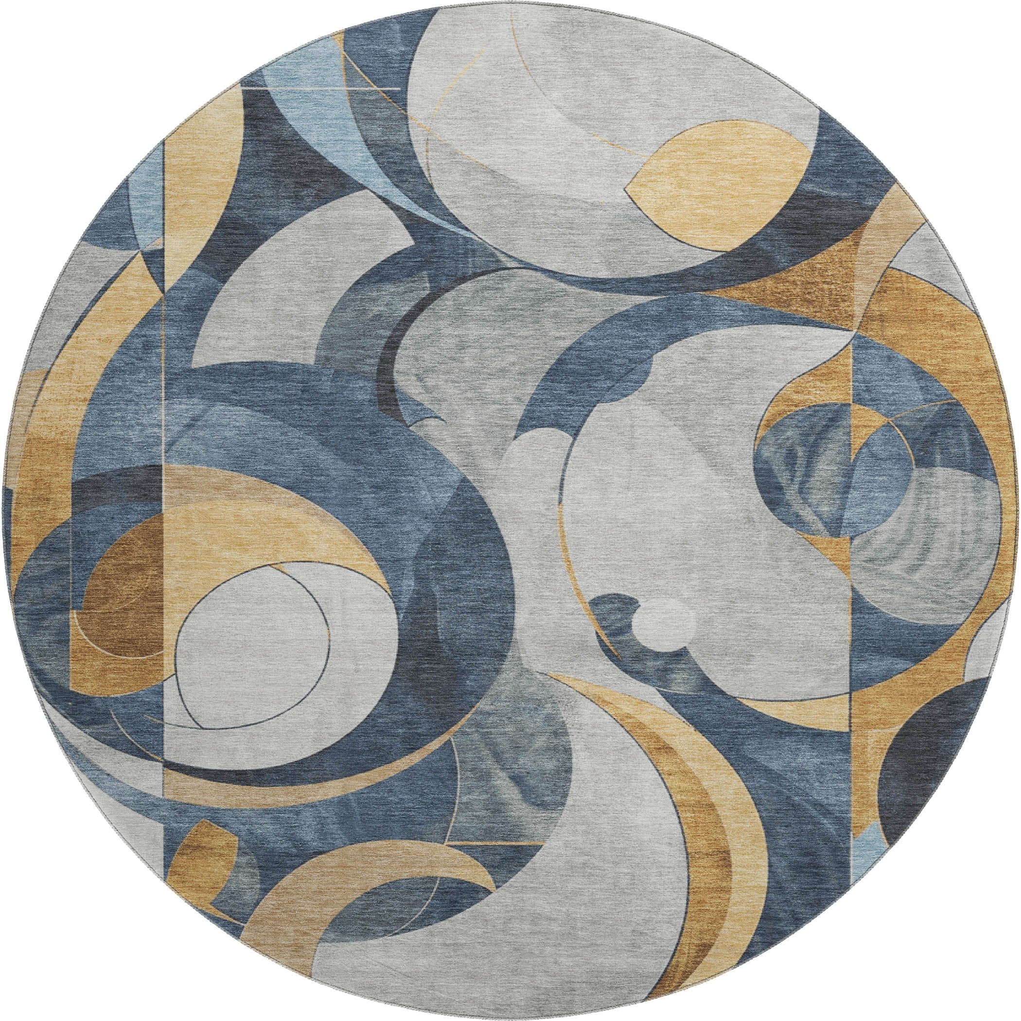 Seoul Machine Washable Transitional Blue Rug 8' x 8' #shape_Round