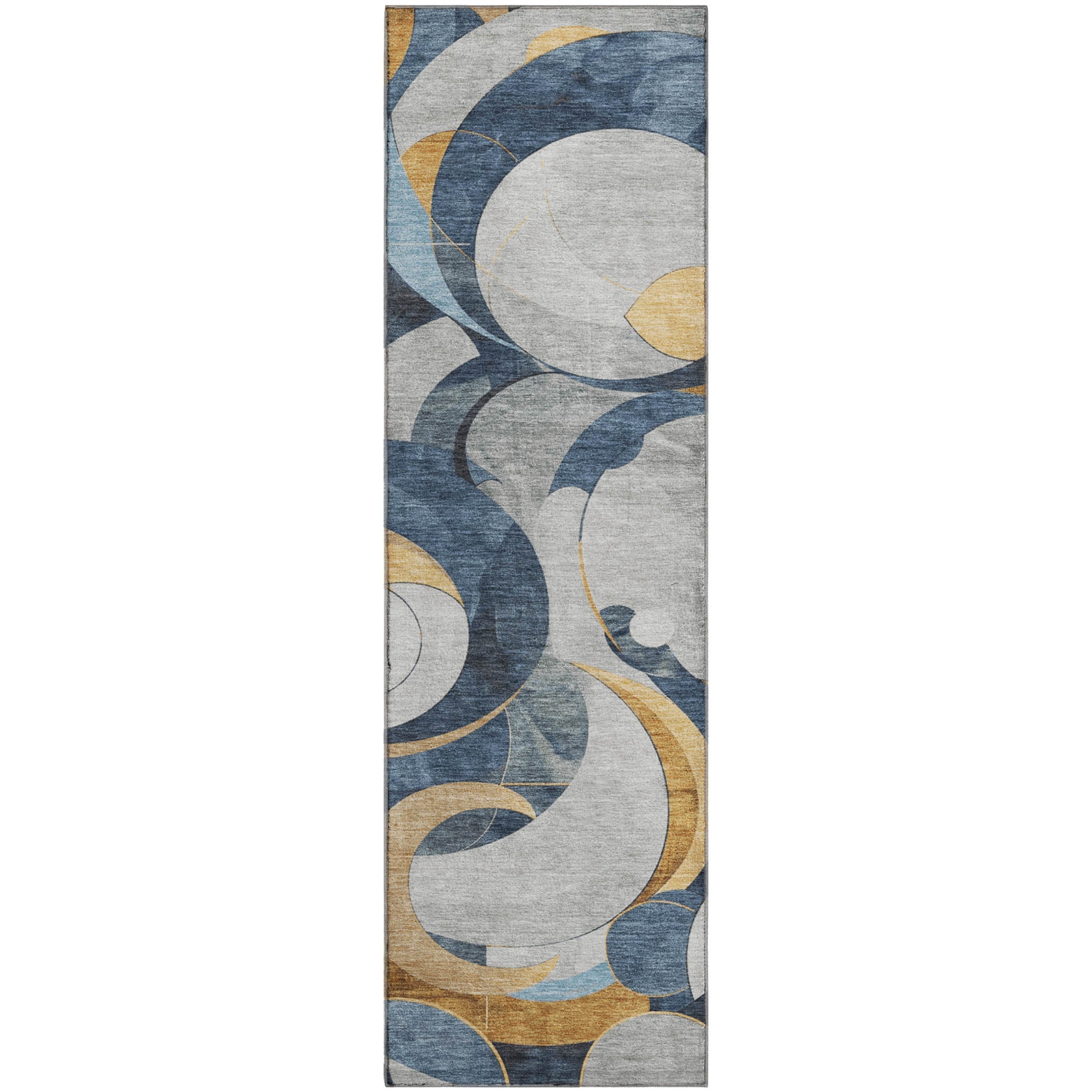 Seoul Machine Washable Transitional Blue Rug 2'3" x 7'6" #shape_Runner