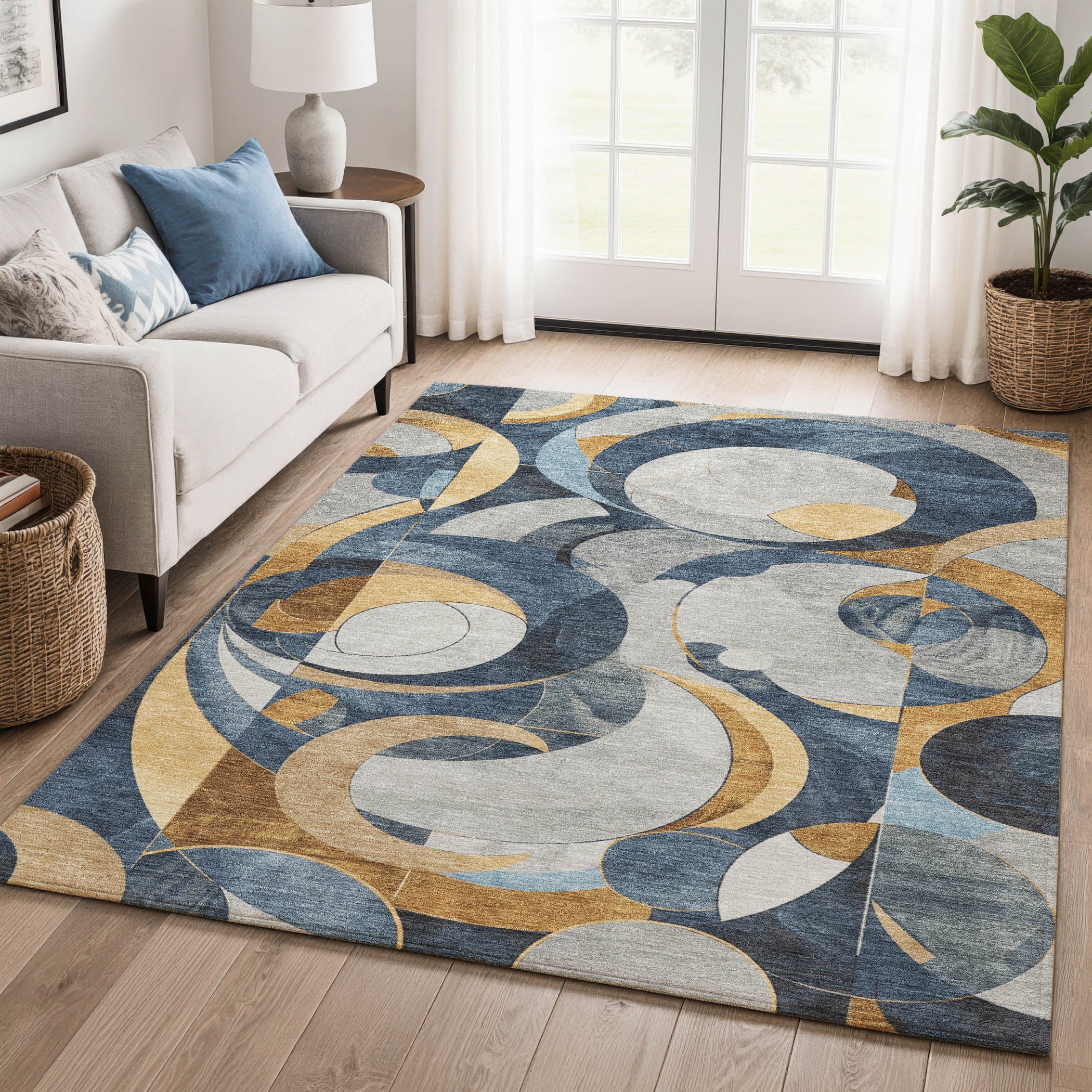 Seoul Machine Washable Transitional Blue Rug 2'6" x 3'10" #shape_Rectangle
