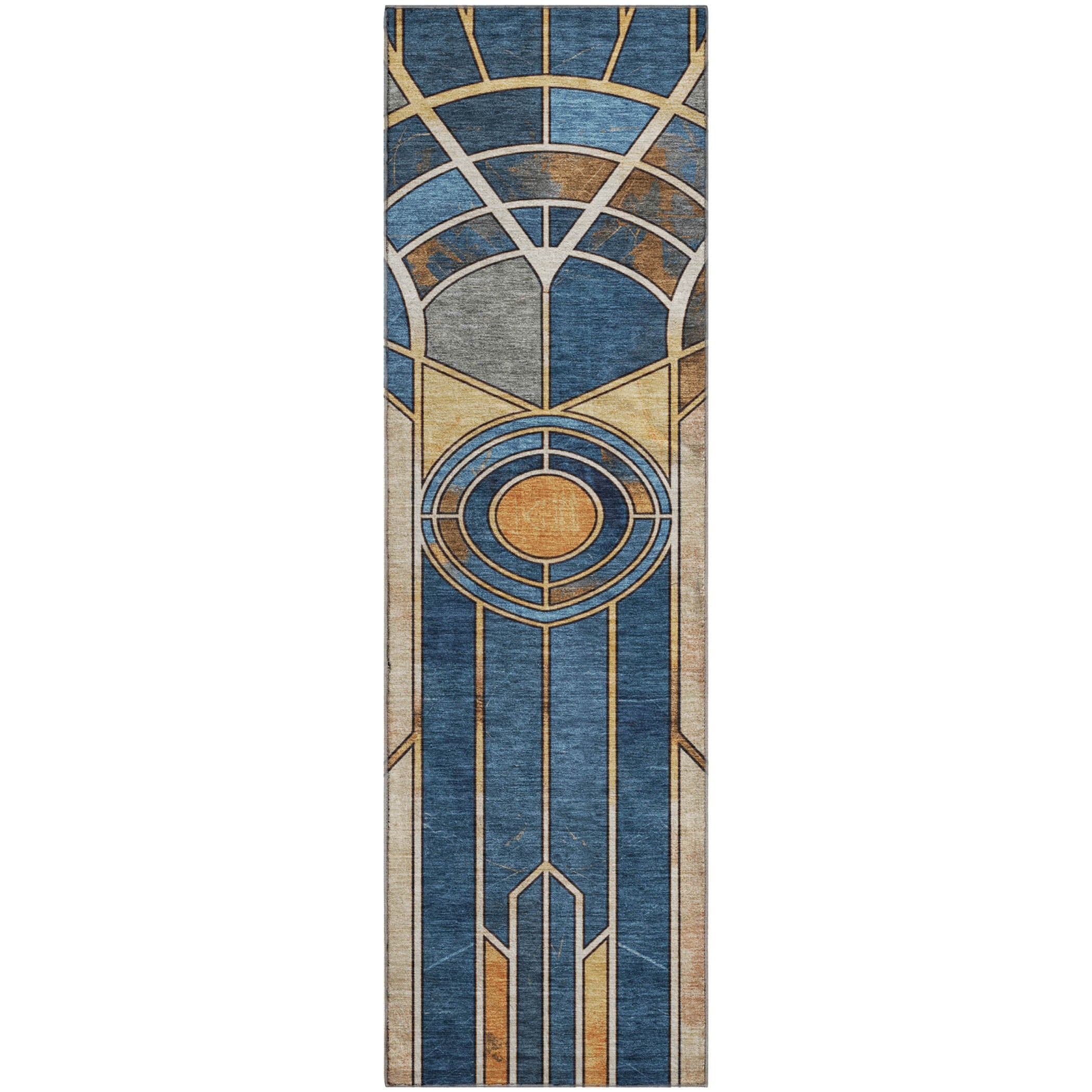 Oslo Machine Washable Transitional Blue Rug 2'3" x 7'6" #shape_Runner