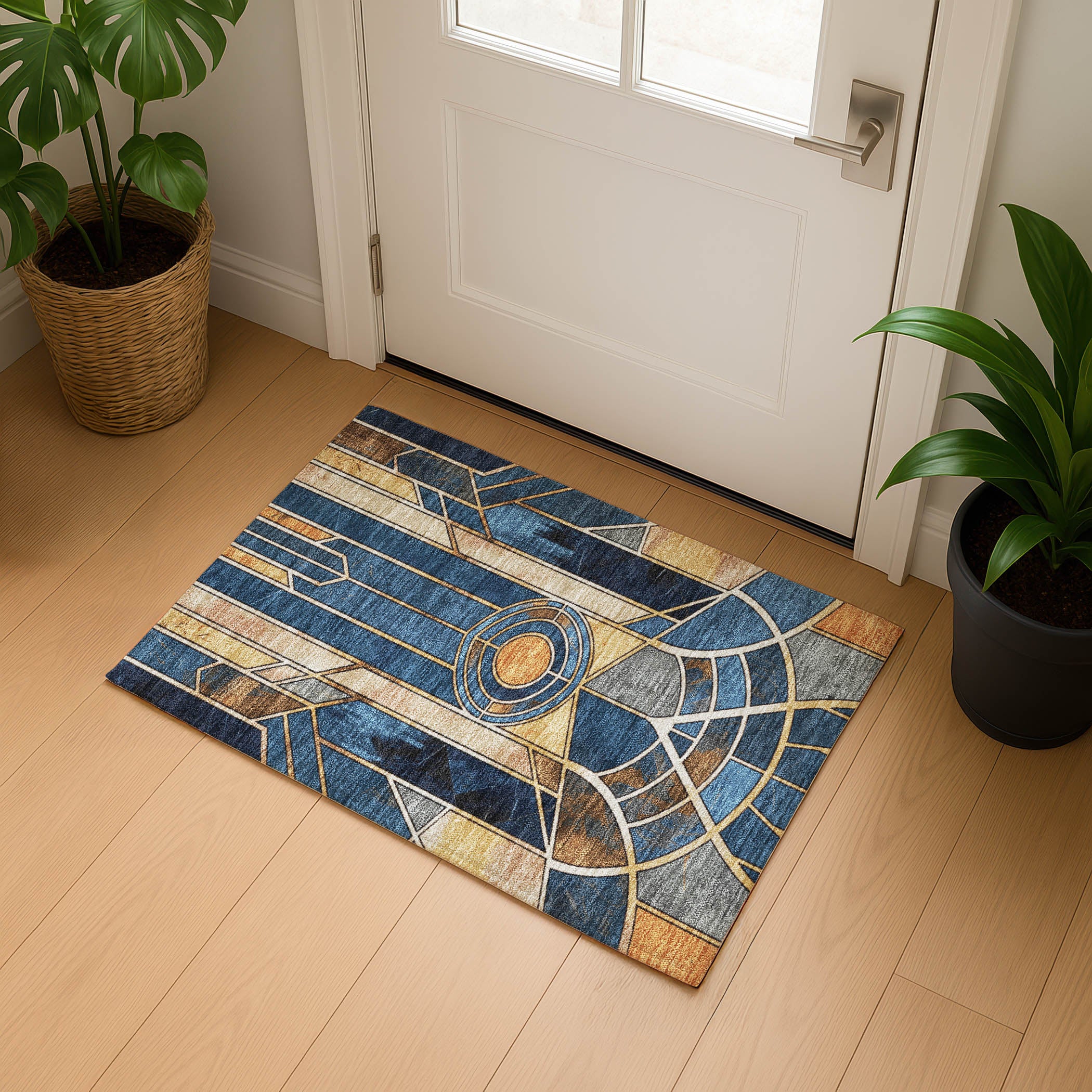 Oslo Machine Washable Transitional Blue Rug 1'8" x 2'6" #shape_Rectangle