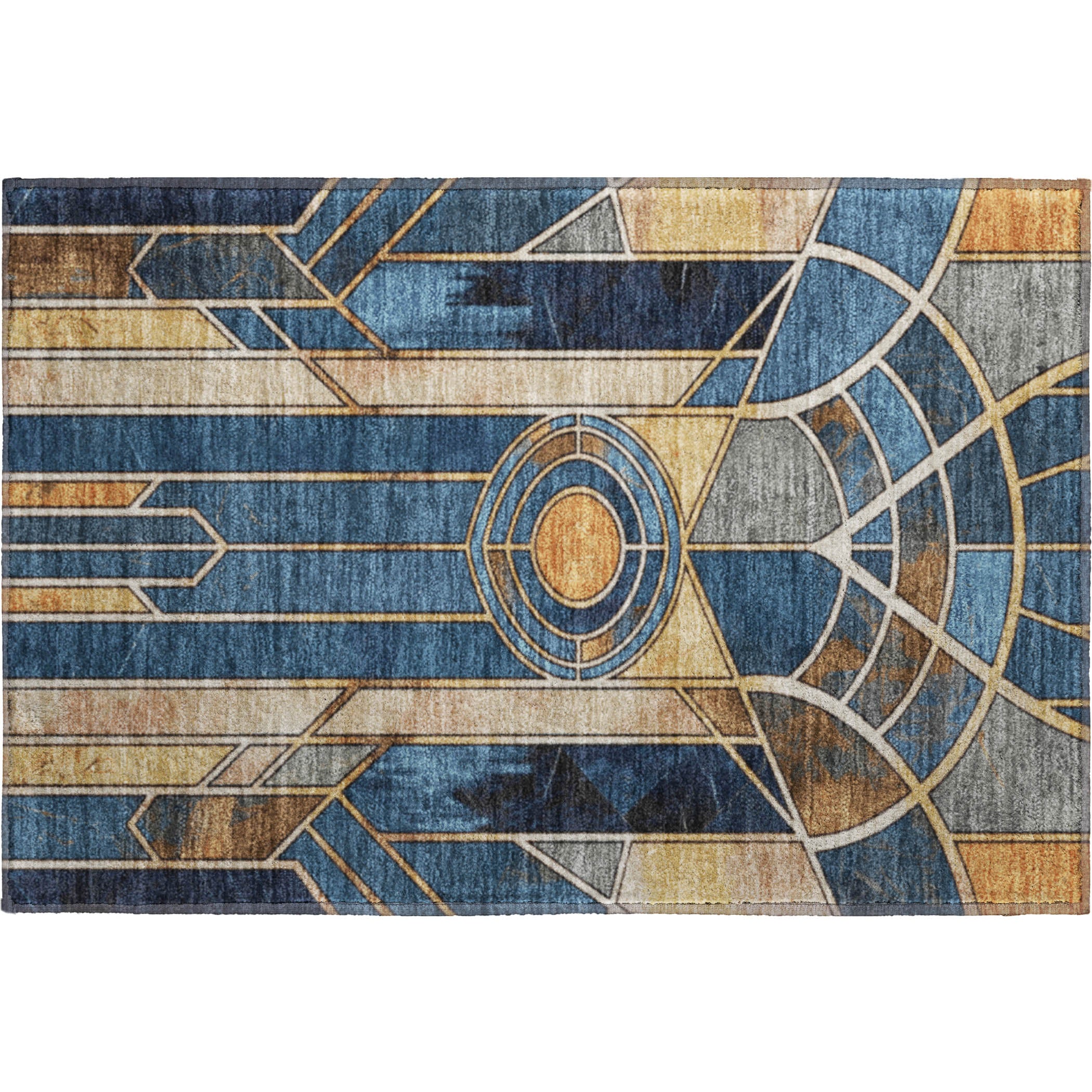 Oslo Machine Washable Transitional Blue Rug 1'8" x 2'6" #shape_Rectangle