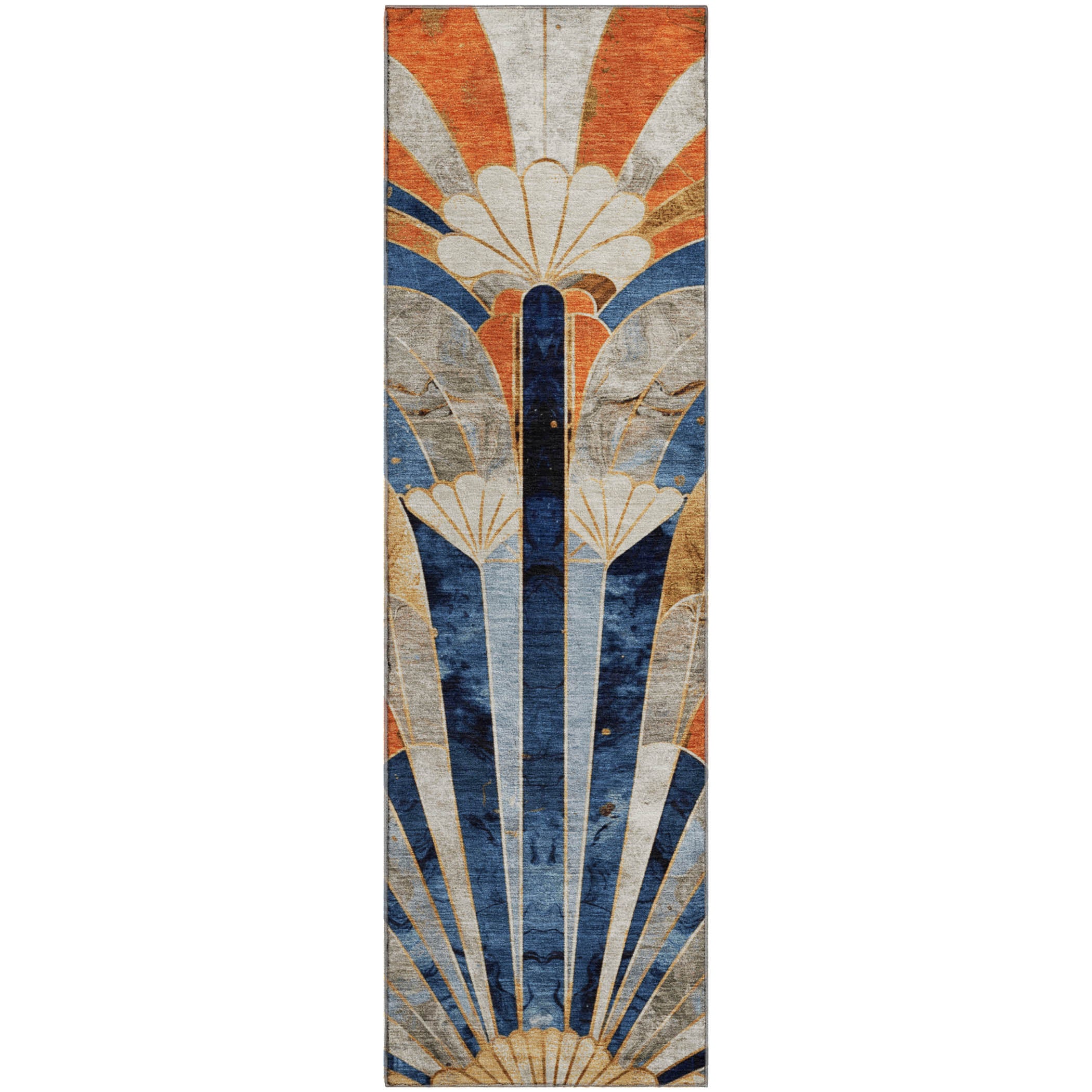 Kathmandu Machine Washable Transitional Navy Blue Rug 2'3" x 7'6" #shape_Runner