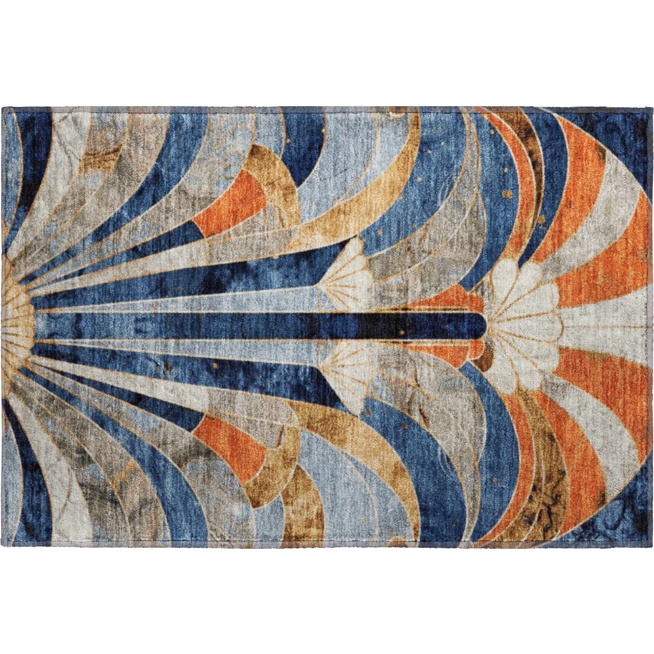 Kathmandu Machine Washable Transitional Navy Blue Rug 1'8" x 2'6" #shape_Rectangle