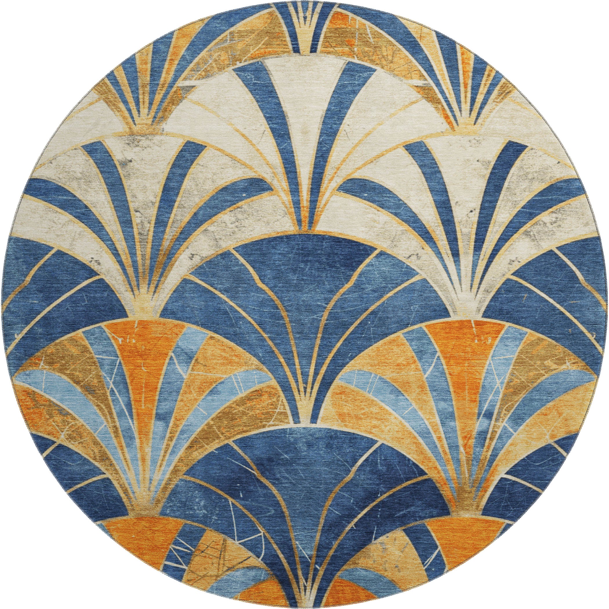 Antigua Machine Washable Transitional Blue Rug 8' x 8' #shape_Round
