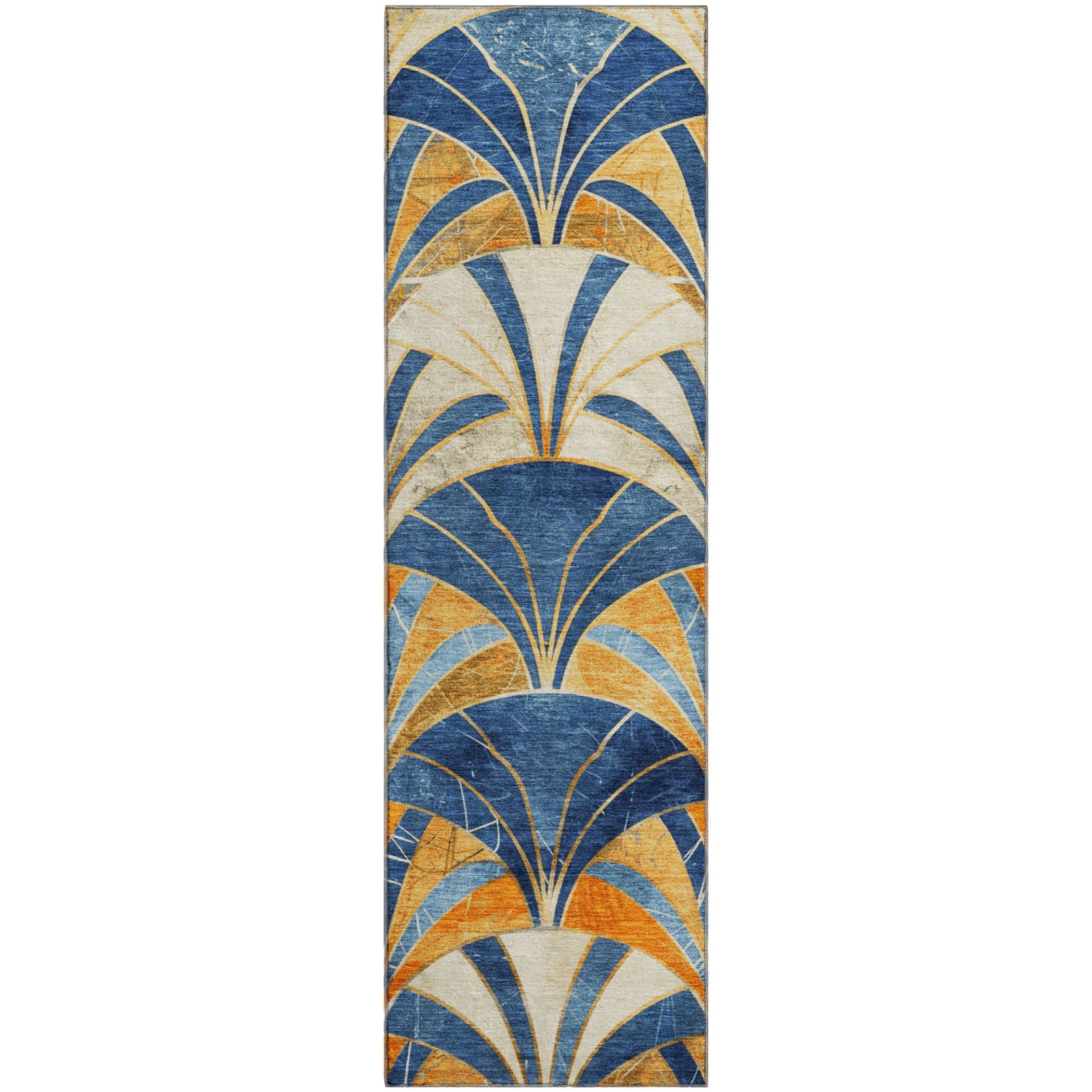 Antigua Machine Washable Transitional Blue Rug 2'3" x 7'6" #shape_Runner
