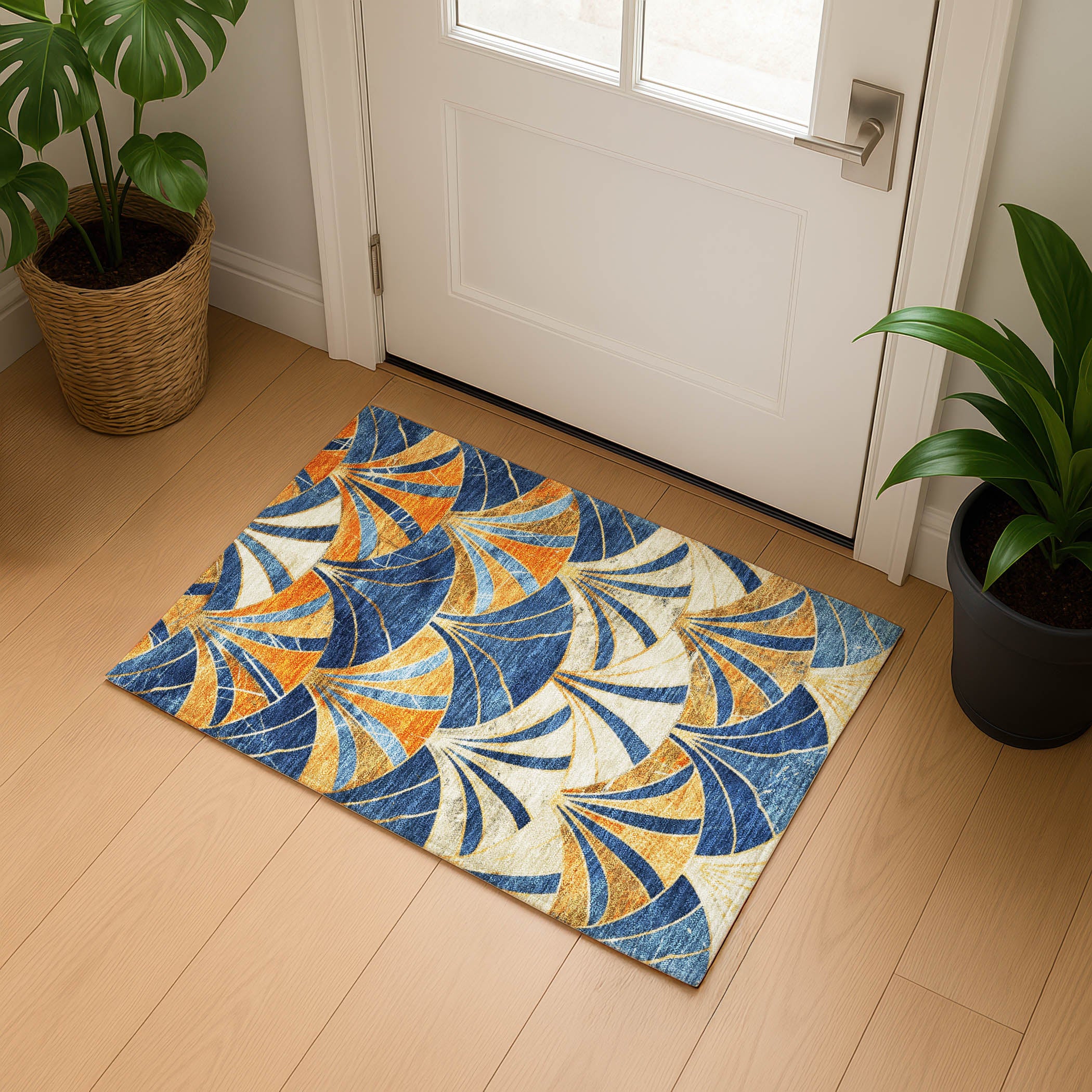 Antigua Machine Washable Transitional Blue Rug 1'8" x 2'6" #shape_Rectangle