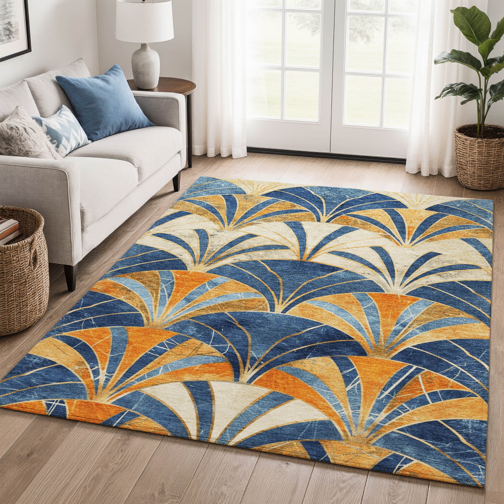 Antigua Machine Washable Transitional Blue Rug 2'6" x 3'10" #shape_Rectangle