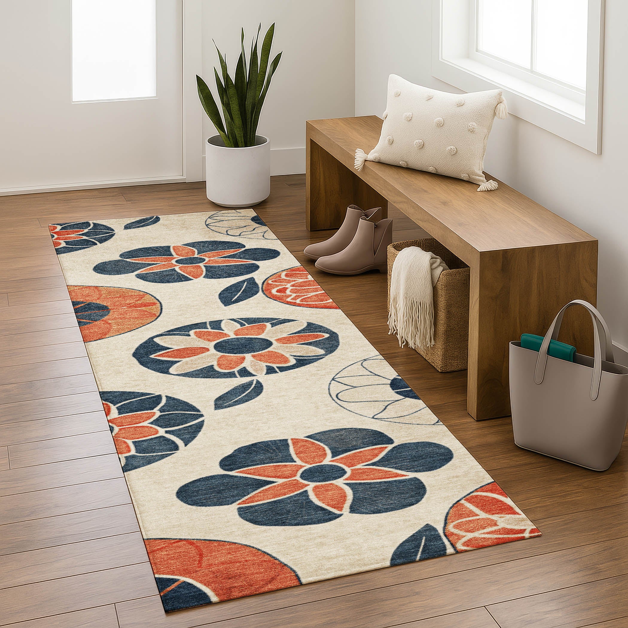 Bogota Machine Washable Transitional Beige Brown Rug 2'3" x 7'6" #shape_Runner