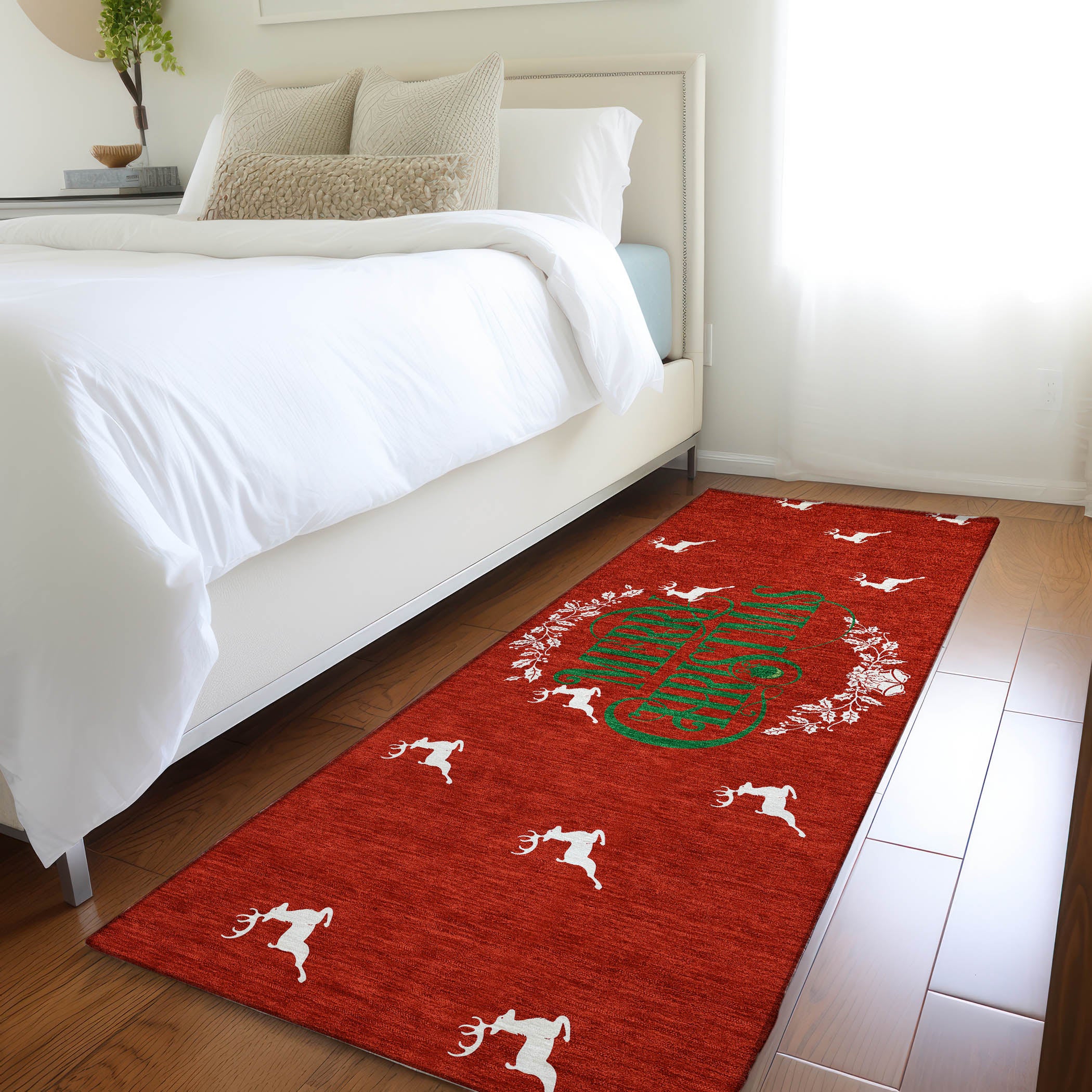 Bogota Machine Washable Holiday Ruby Red Rug 2'3" x 7'6" #shape_Runner