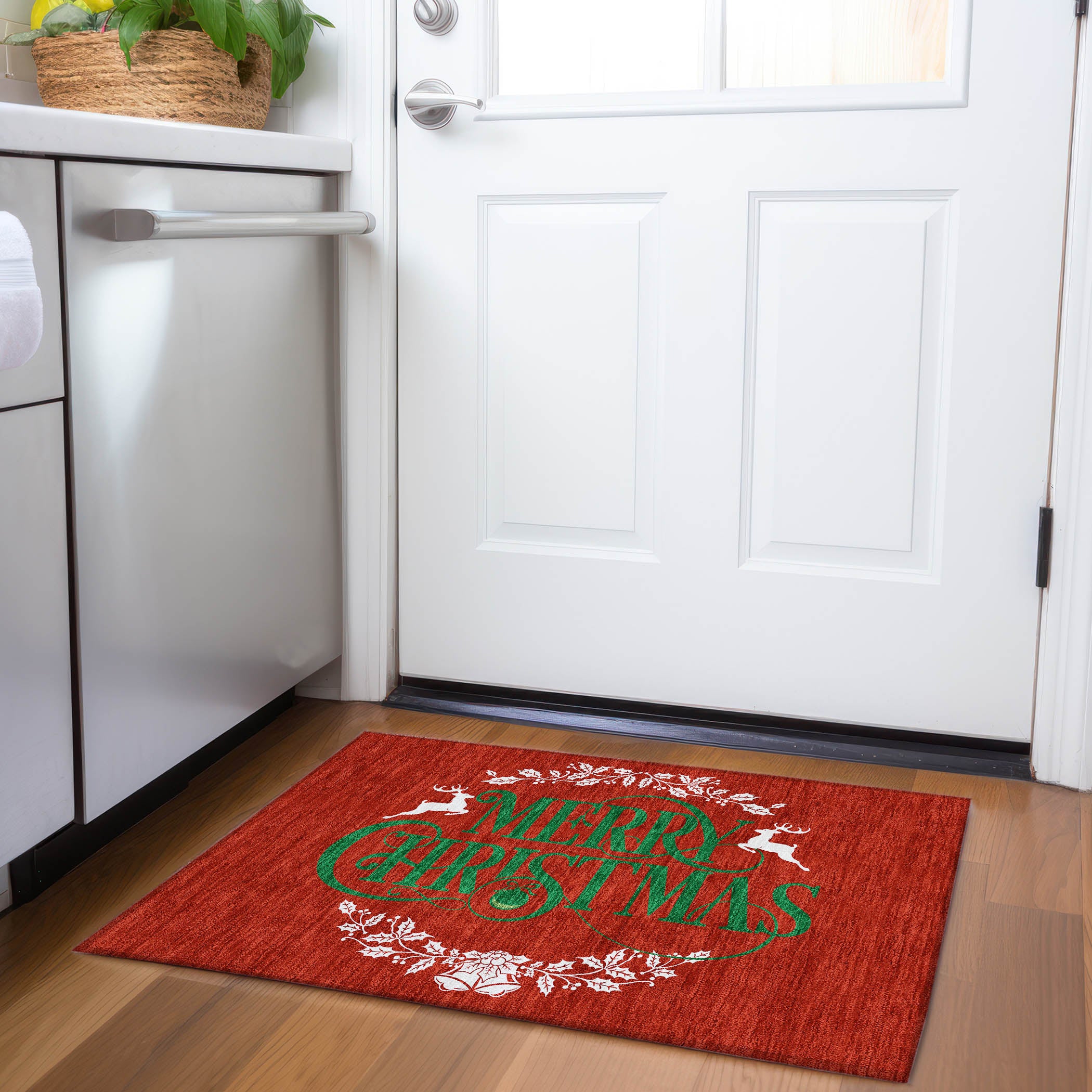 Bogota Machine Washable Holiday Ruby Red Rug 1'8" x 2'6" #shape_Rectangle