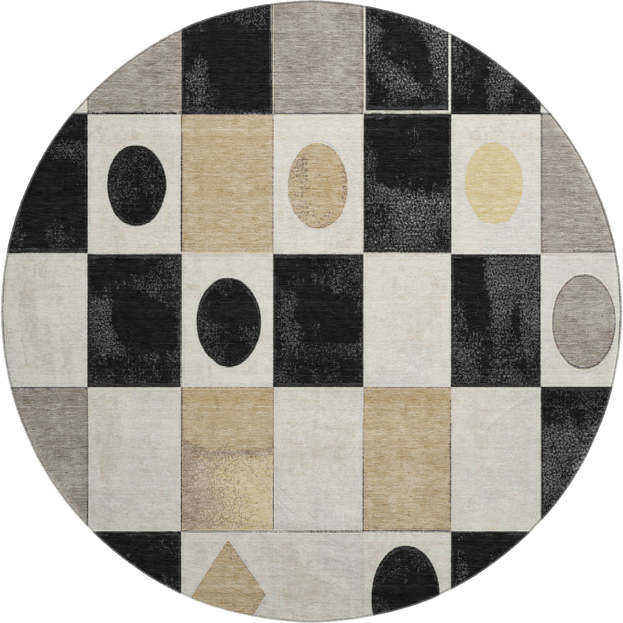 Istanbul Machine Washable Transitional Black Rug 8' x 8' #shape_Round