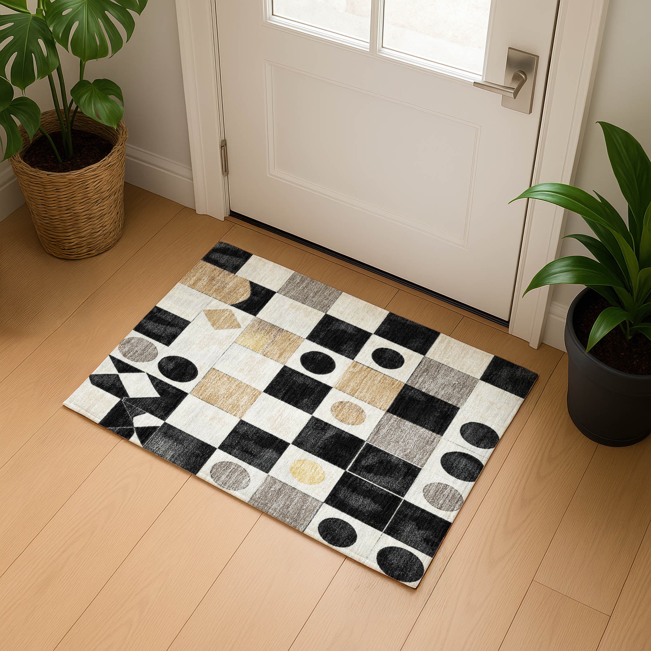 Istanbul Machine Washable Transitional Black Rug 1'8" x 2'6" #shape_Rectangle