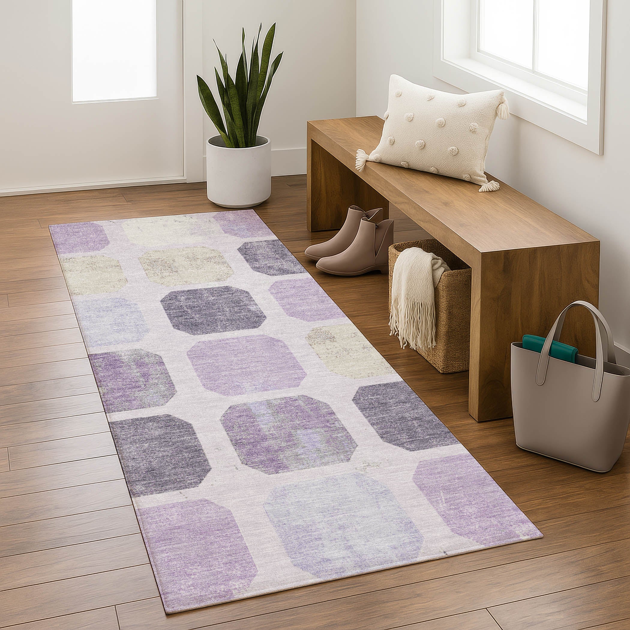 Dublin Machine Washable Transitional Lavender Purple Rug 2'3" x 7'6" #shape_Runner