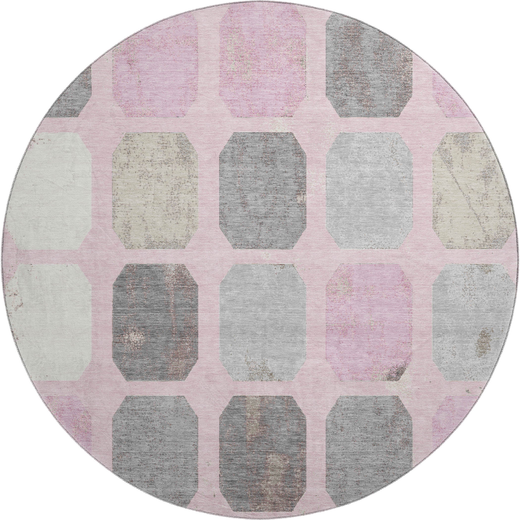 Dublin Machine Washable Transitional Pink Rug 8' x 8' #shape_Round