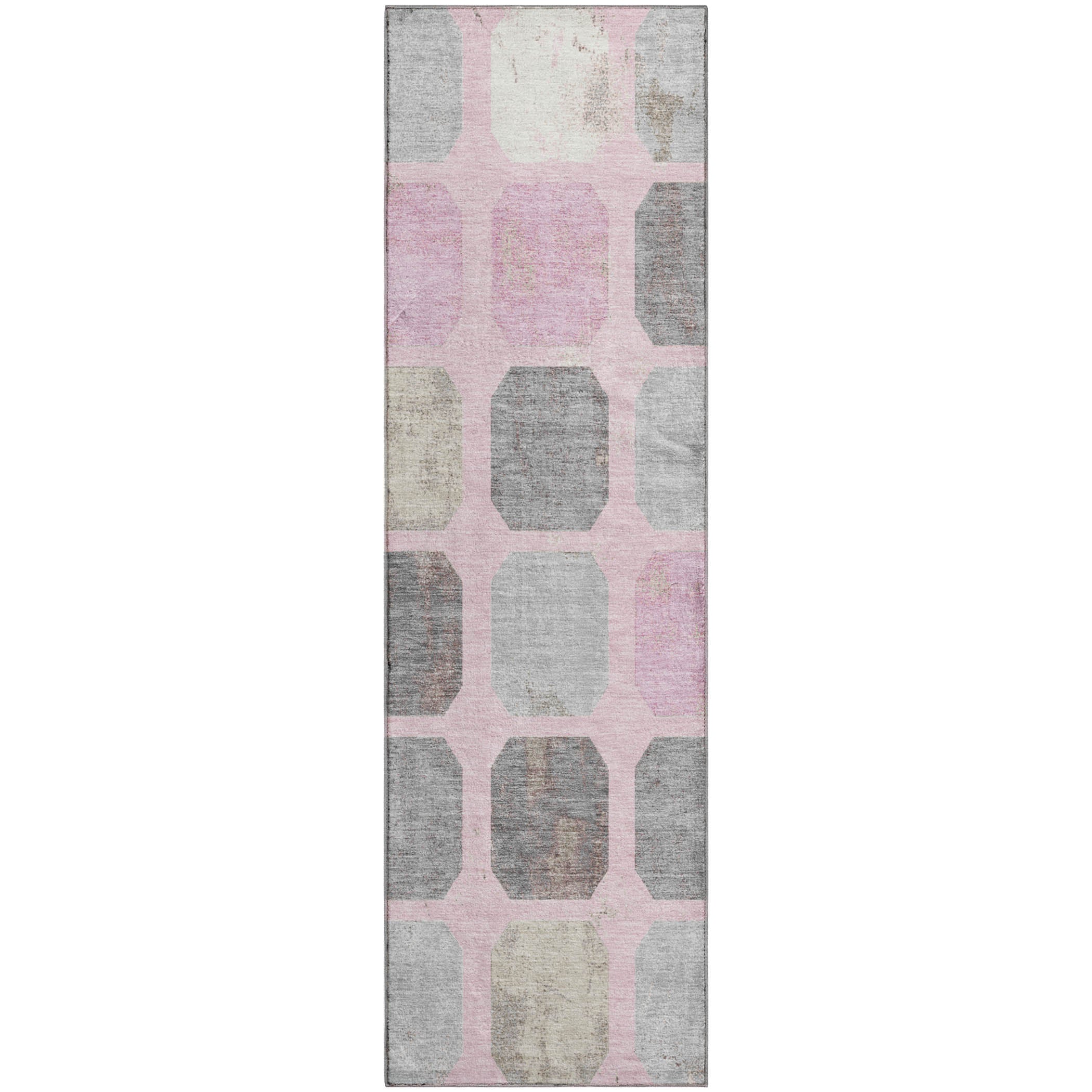 Dublin Machine Washable Transitional Pink Rug 2'3" x 7'6" #shape_Runner