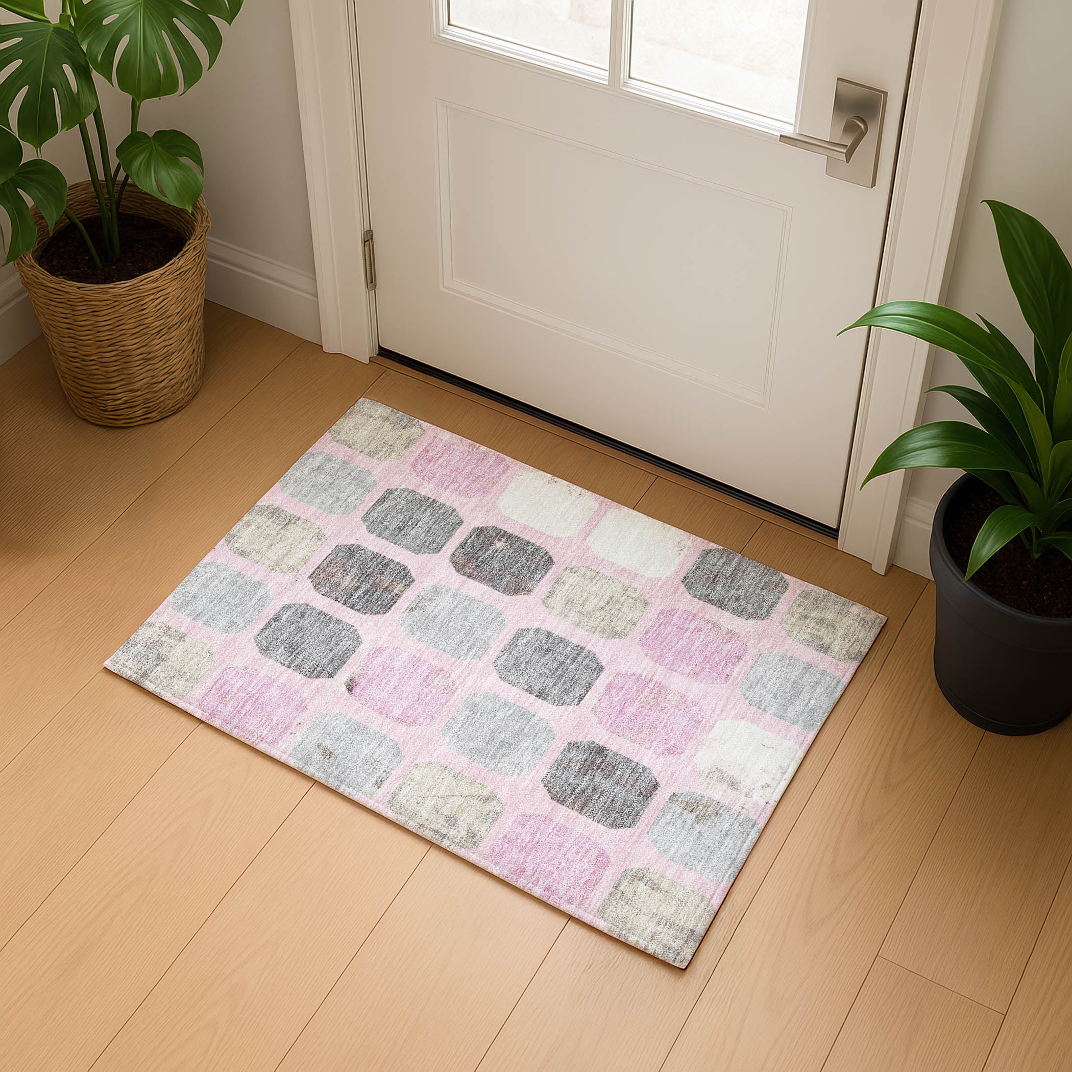 Dublin Machine Washable Transitional Pink Rug 1'8" x 2'6" #shape_Rectangle