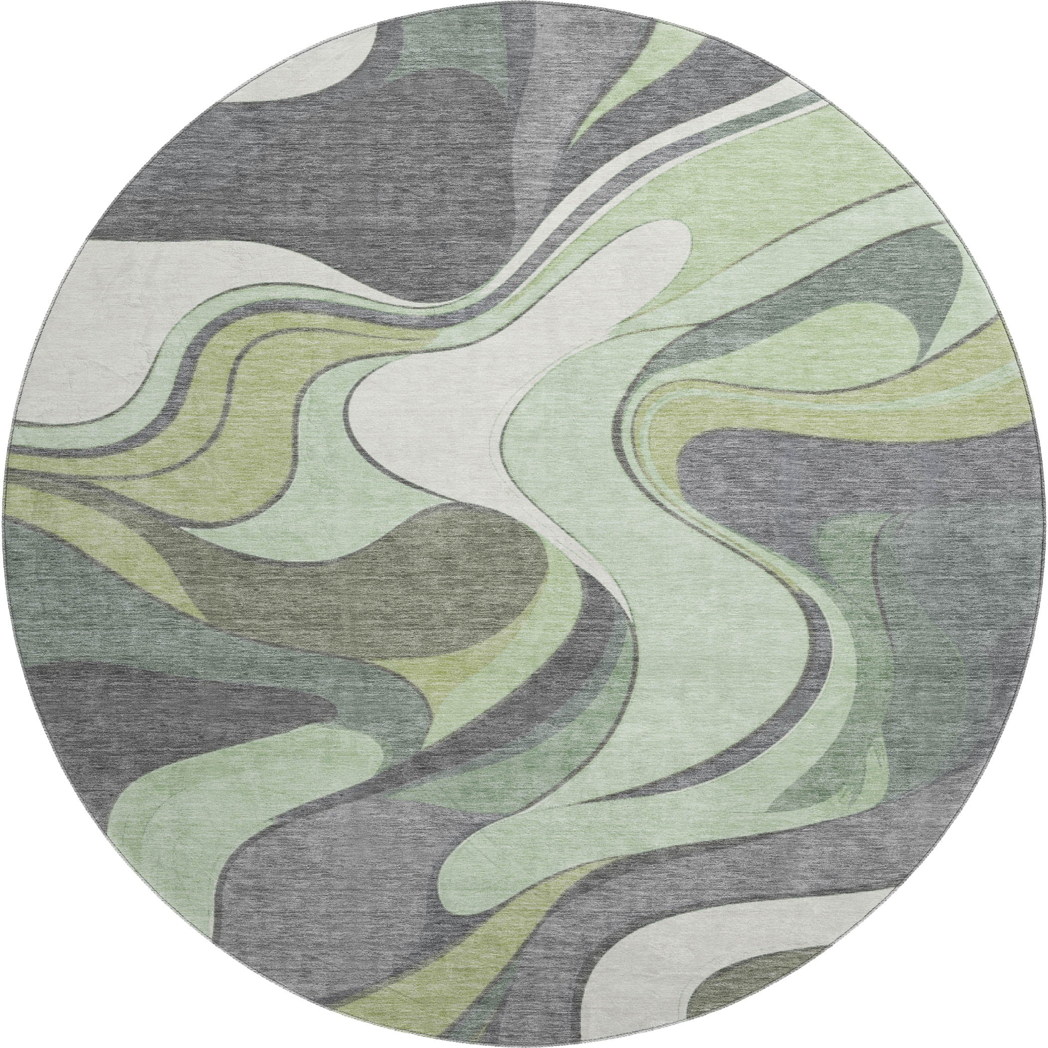 Reykjavik Machine Washable Transitional Green Rug 8' x 8' #shape_Round