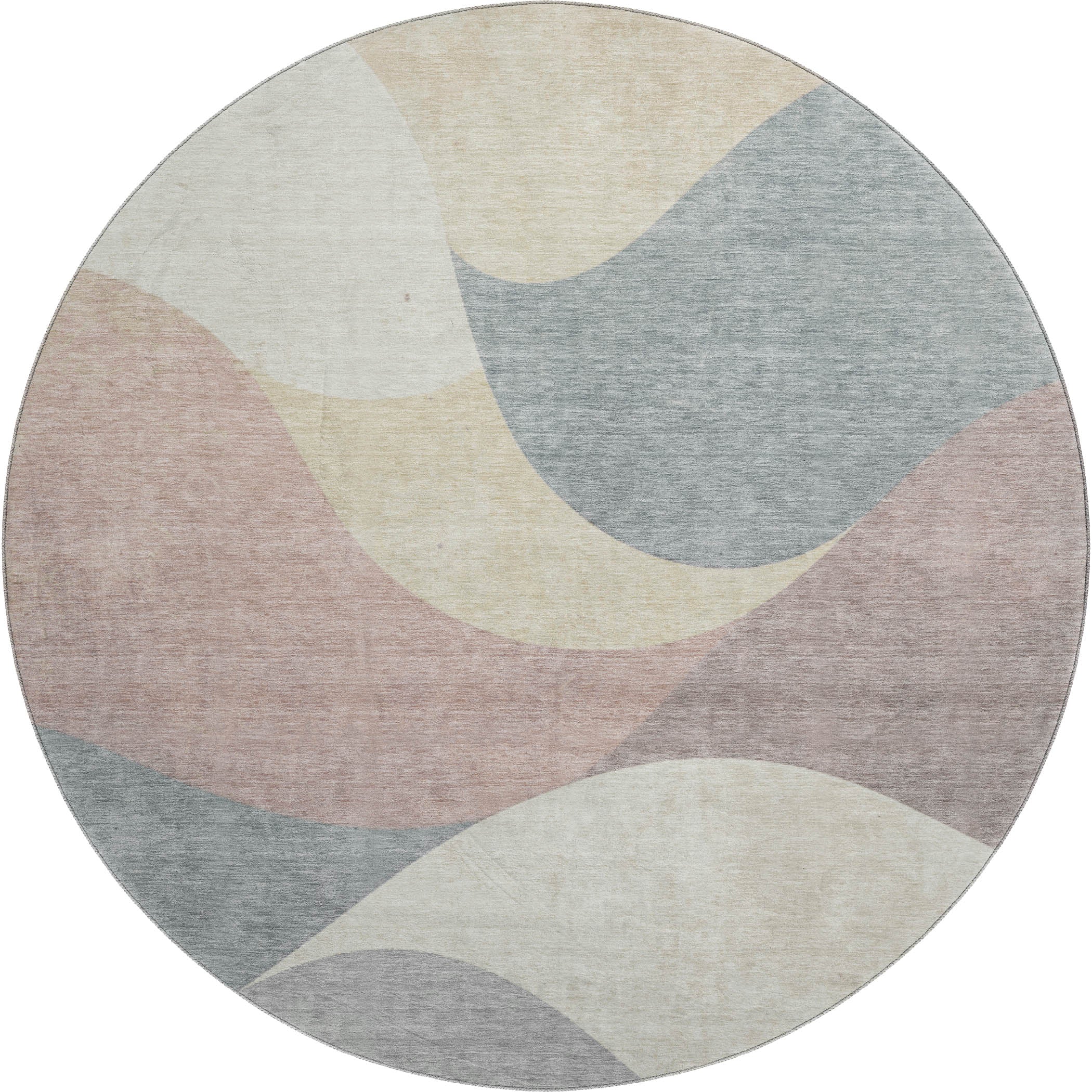 Cusco Machine Washable Transitional Beige Brown Rug 8' x 8' #shape_Round