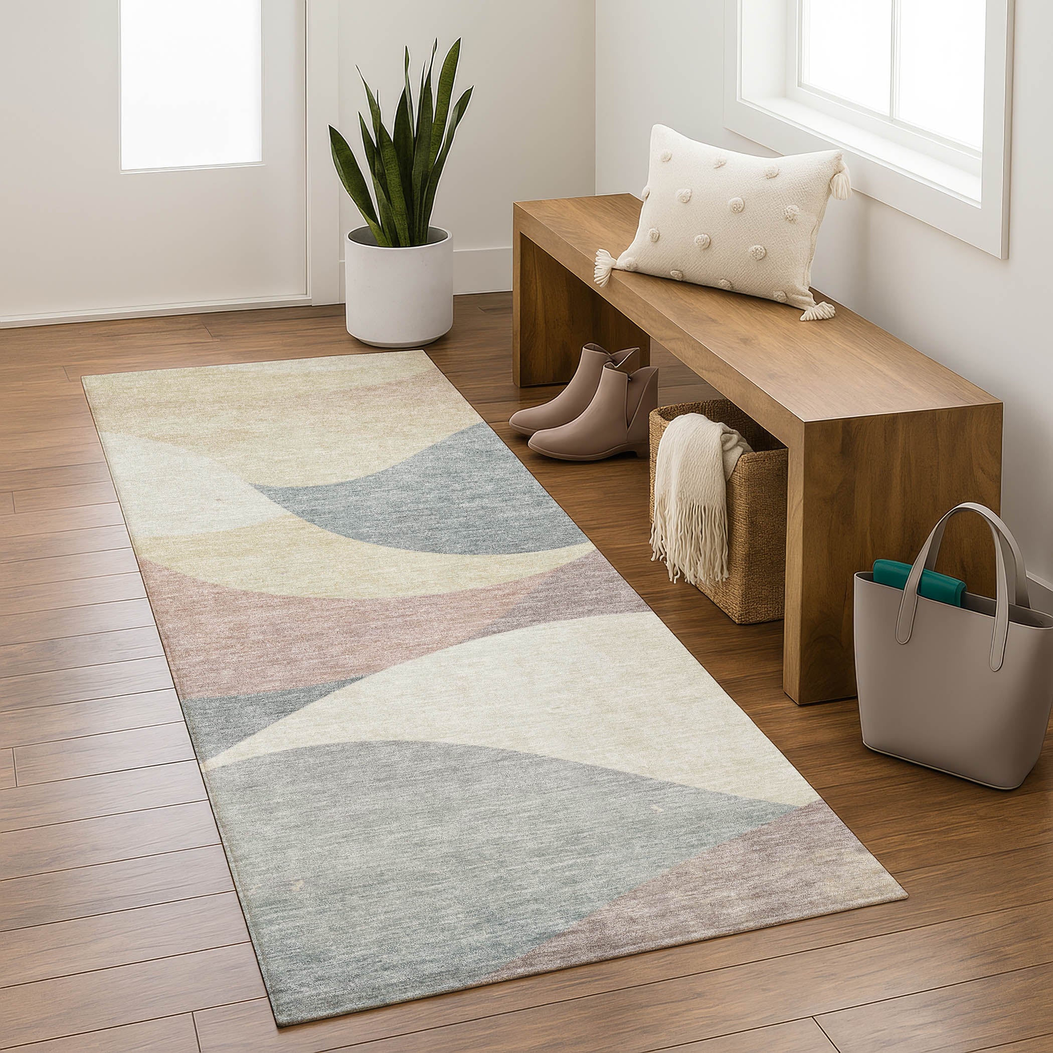 Cusco Machine Washable Transitional Beige Brown Rug 2'3" x 7'6" #shape_Runner