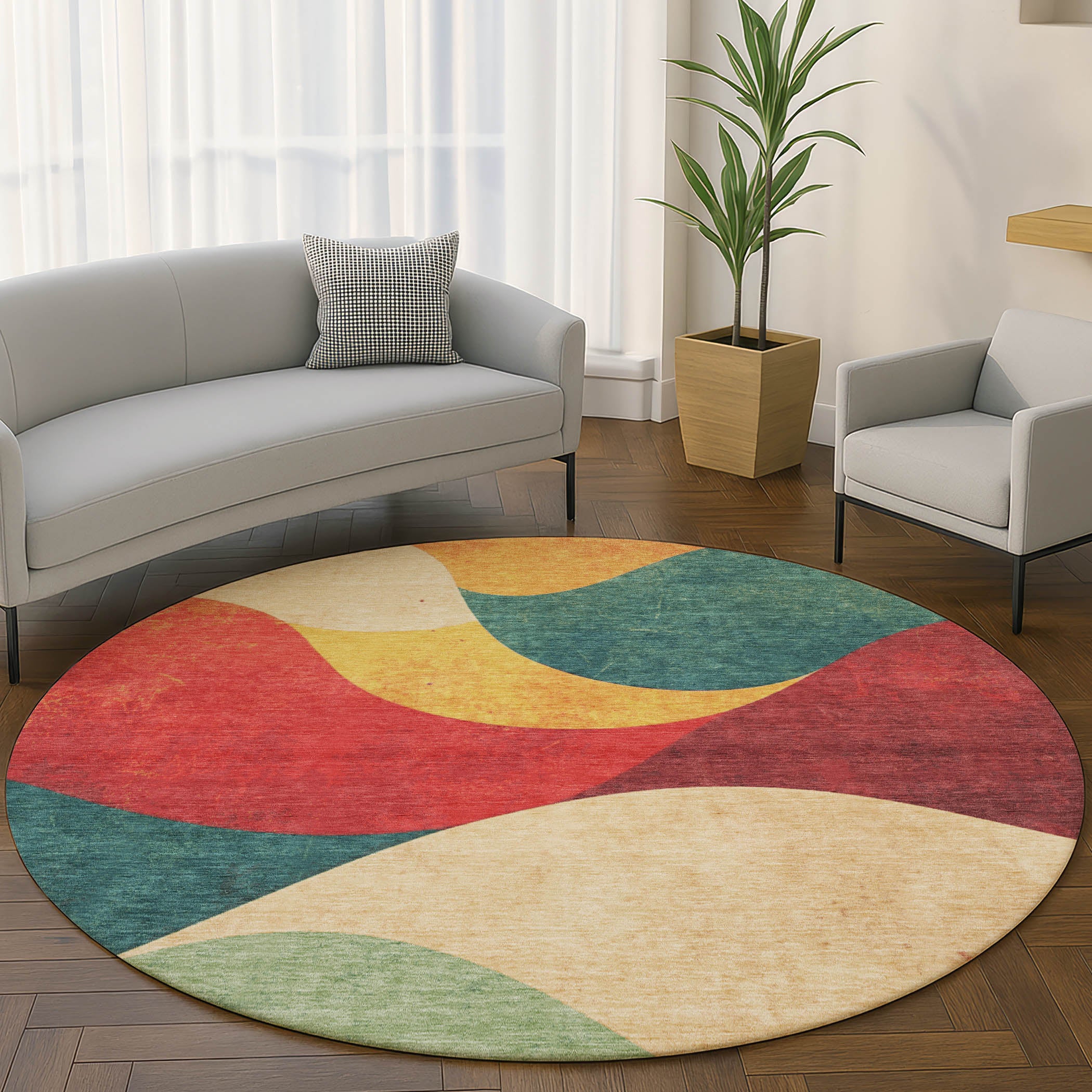 Cusco Machine Washable Transitional Orange Rug 8' x 8' #shape_Round