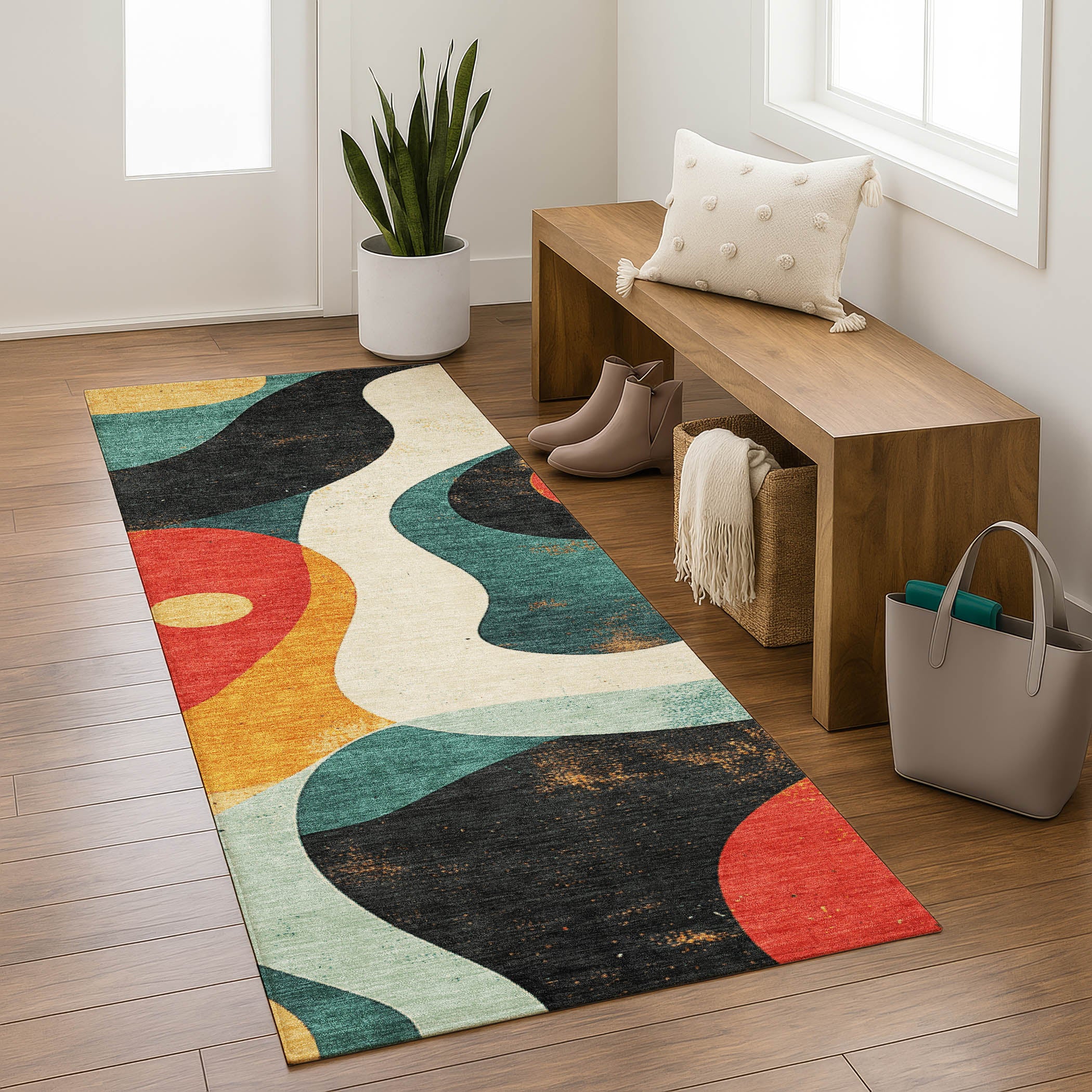 Tallinn Machine Washable Transitional Red Rug 2'3" x 7'6" #shape_Runner
