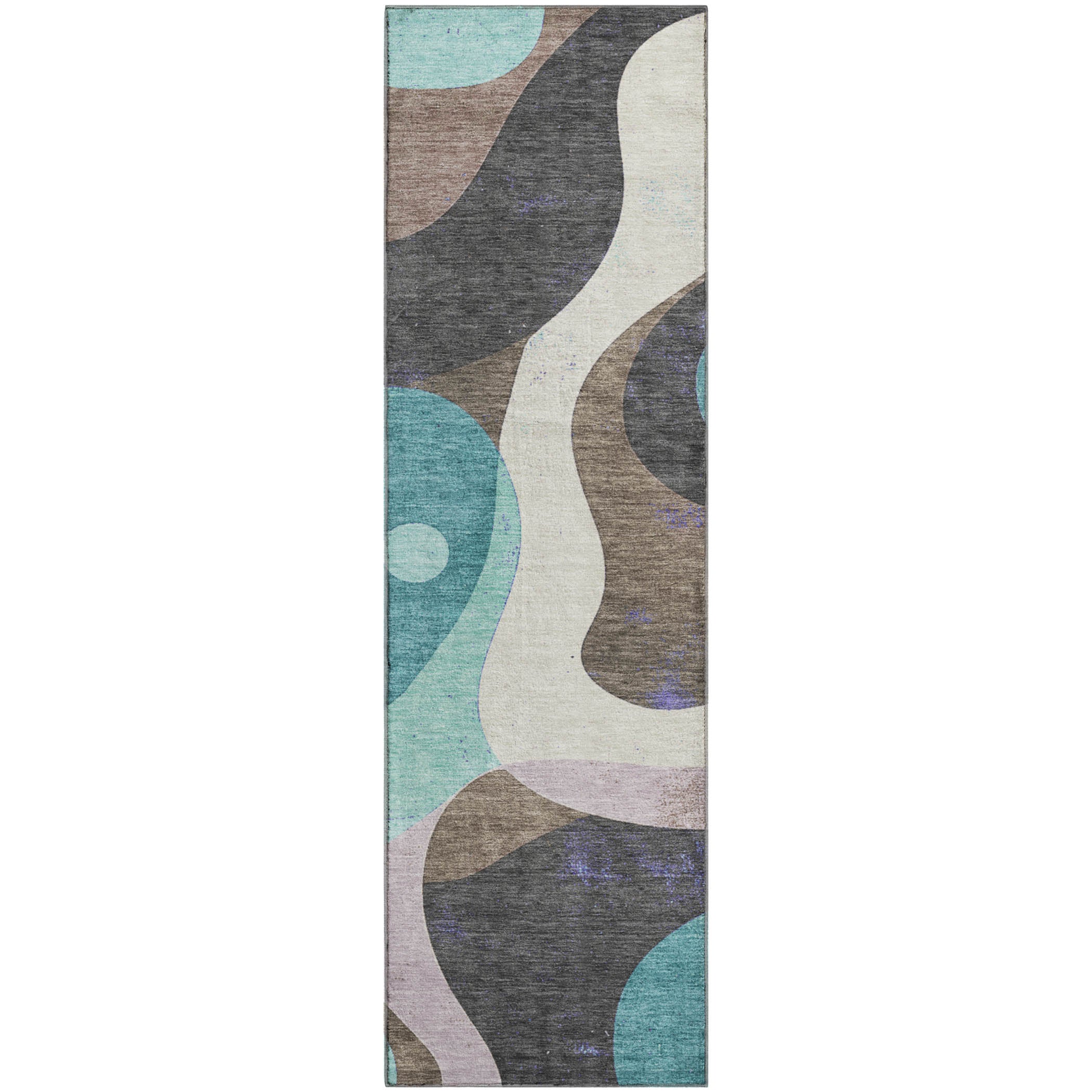 Tallinn Machine Washable Transitional Teal Rug 2'3" x 7'6" #shape_Runner