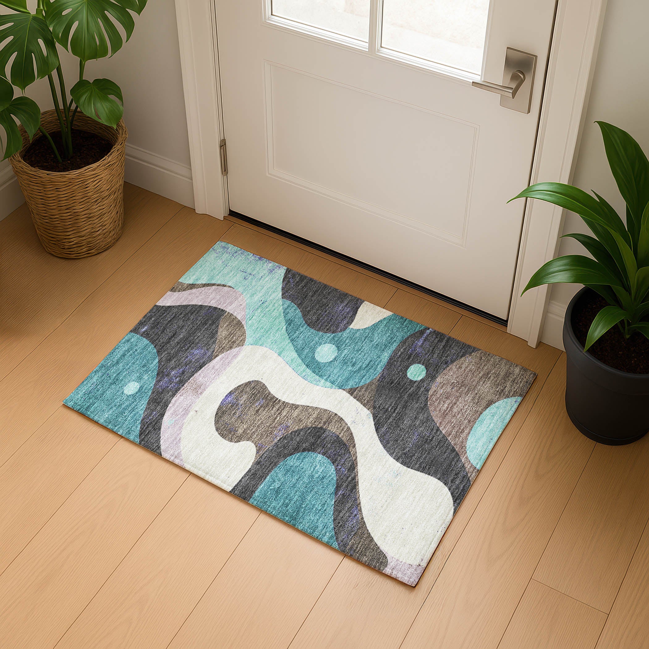 Tallinn Machine Washable Transitional Teal Rug 1'8" x 2'6" #shape_Rectangle