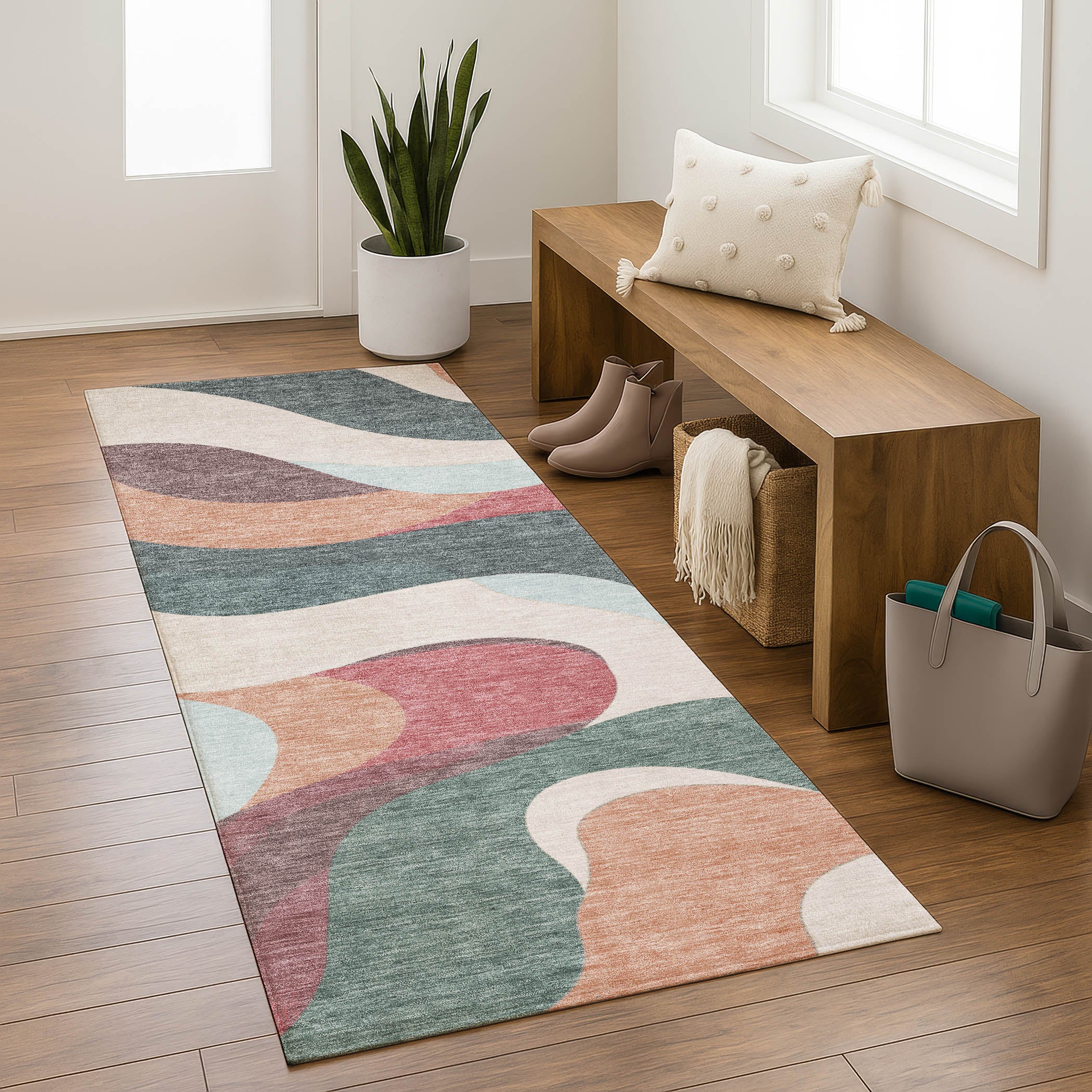 Reykjavik Machine Washable Transitional Coral Orange Rug 2'3" x 7'6" #shape_Runner