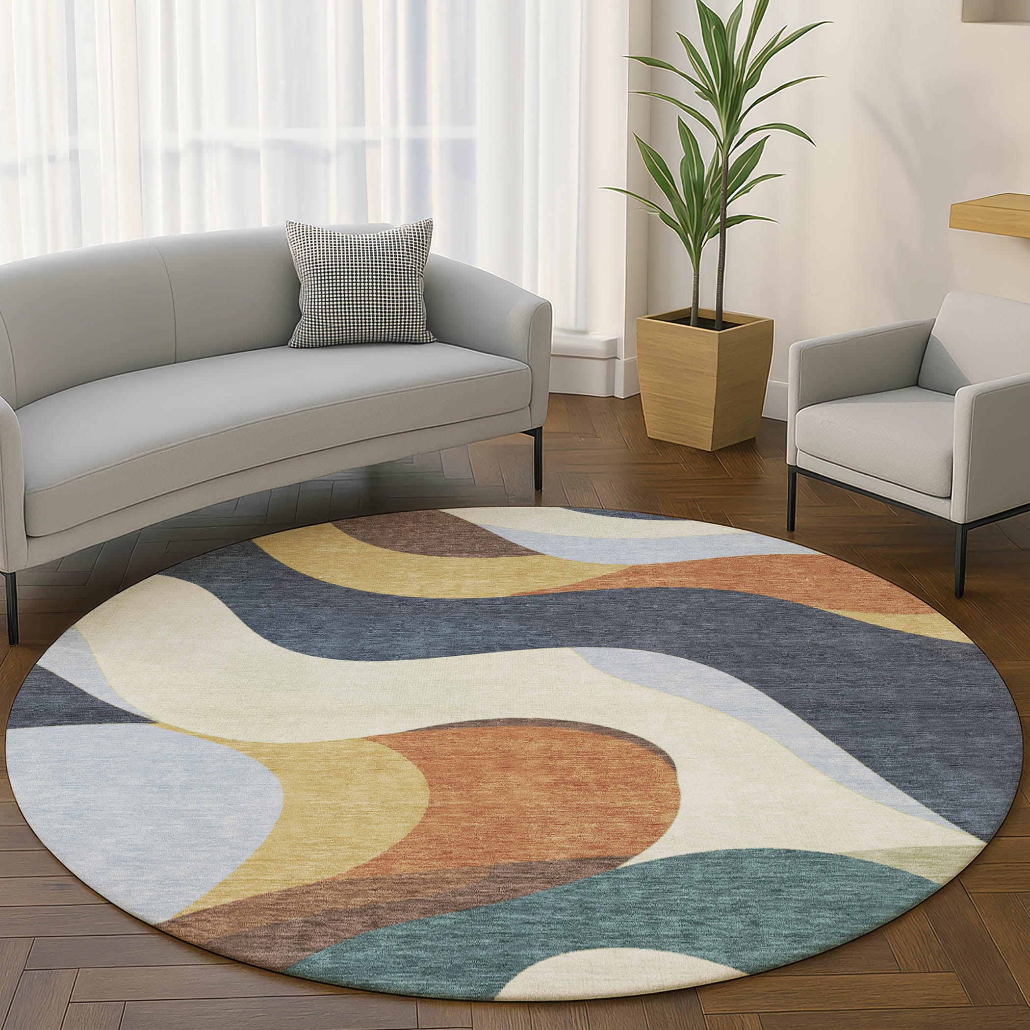 Reykjavik Machine Washable Transitional Gold Rug 8' x 8' #shape_Round