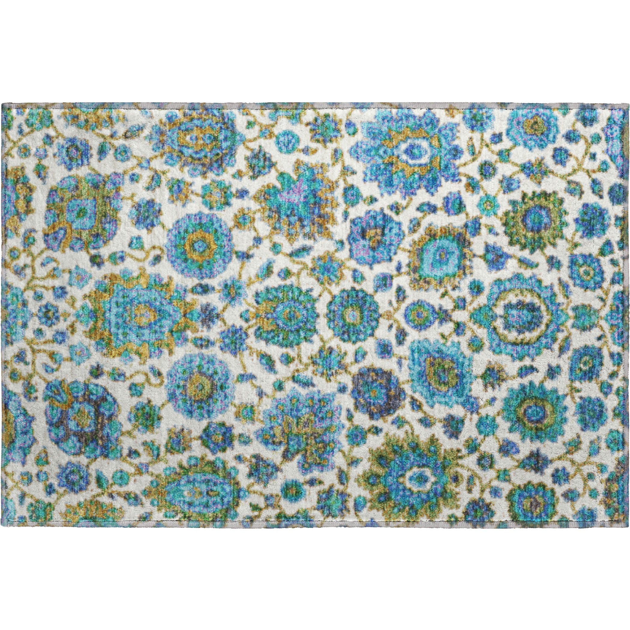 Seoul Machine Washable Traditional Aqua Teal Rug 1'8" x 2'6" #shape_Rectangle