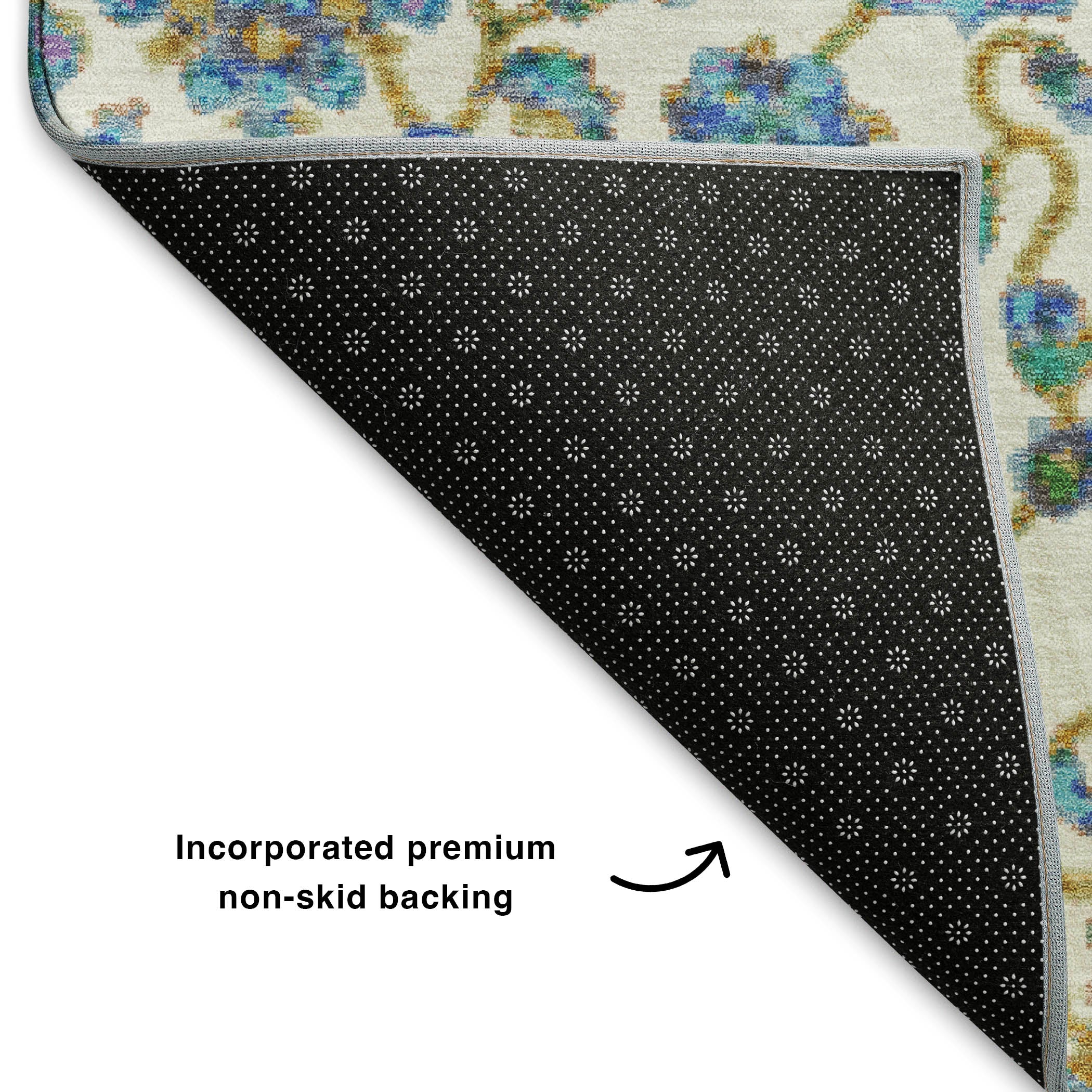 Seoul Machine Washable Traditional Aqua Teal Rug 1'8" x 2'6" #shape_Rectangle