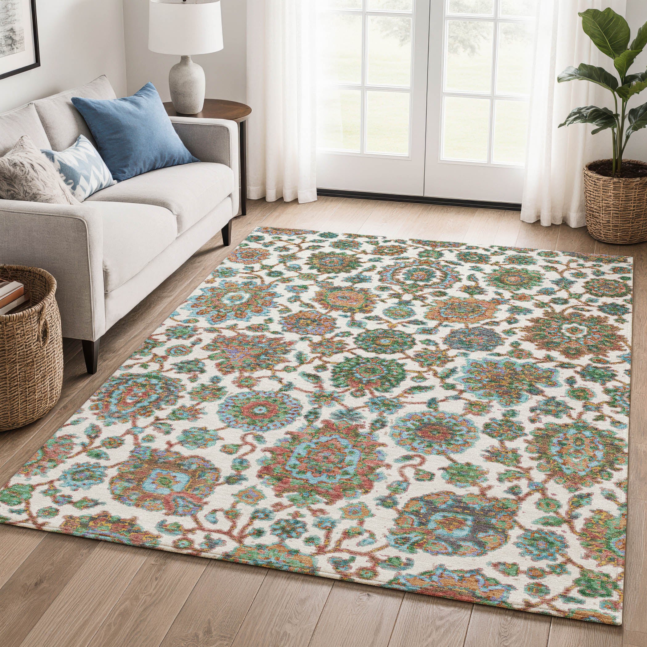 Seoul Machine Washable Traditional Coral Orange Rug 2'6" x 3'10" #shape_Rectangle
