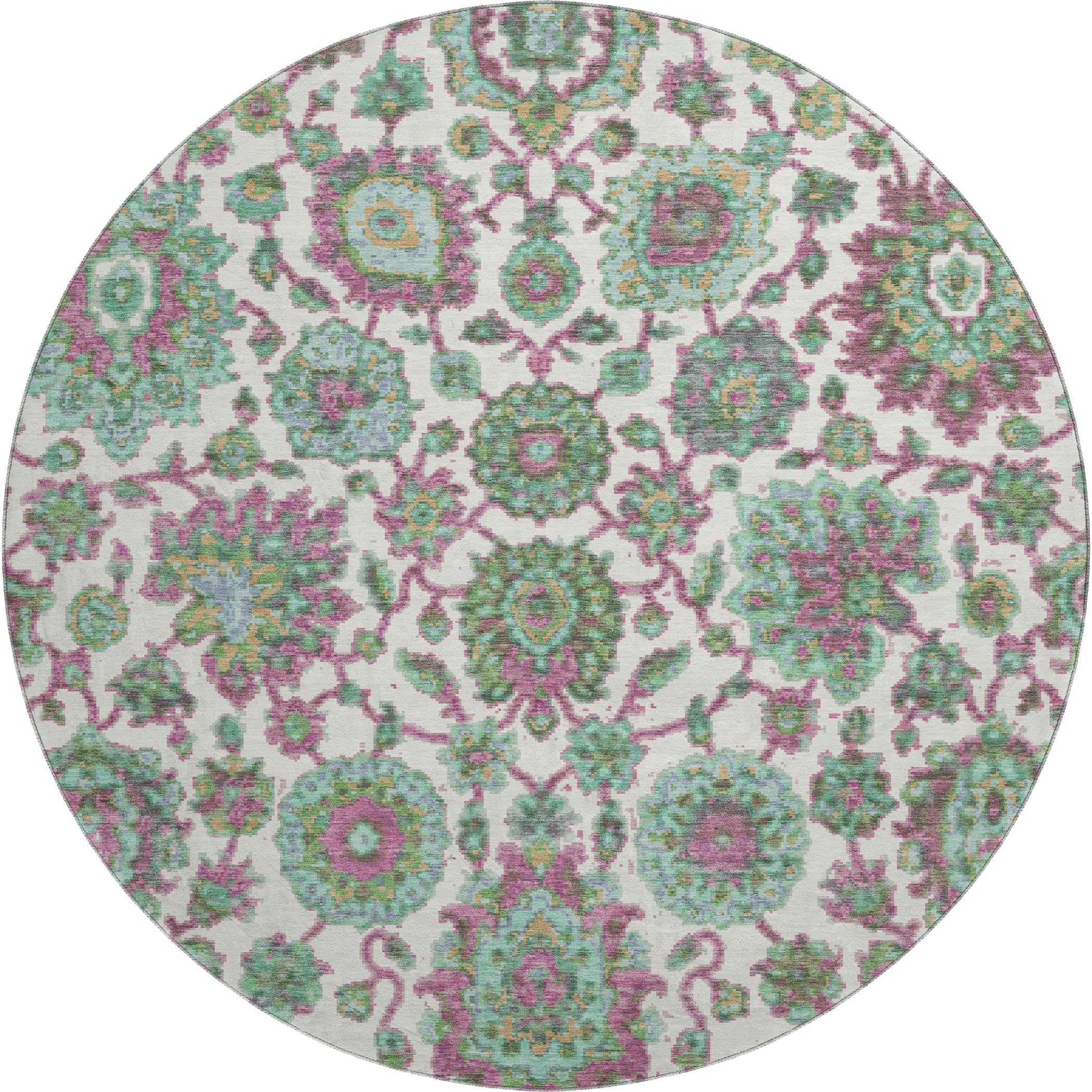 Seoul Machine Washable Traditional Mint Green Rug 8' x 8' #shape_Round